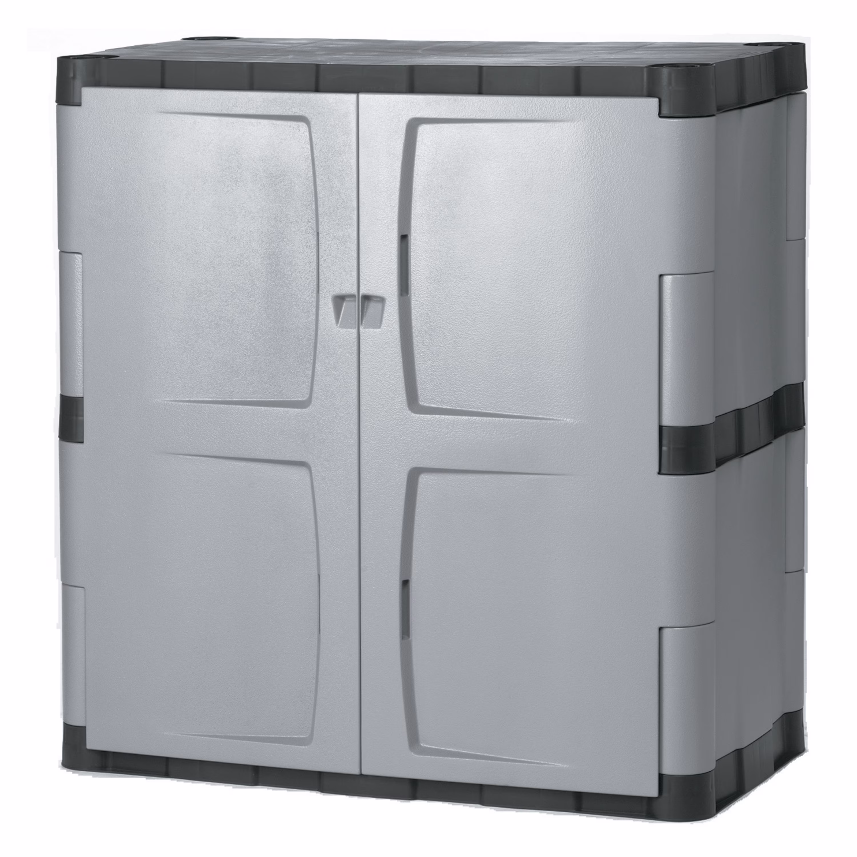 Rubbermaid Double-Door 2-Shelf Cabinet, Black and Gray