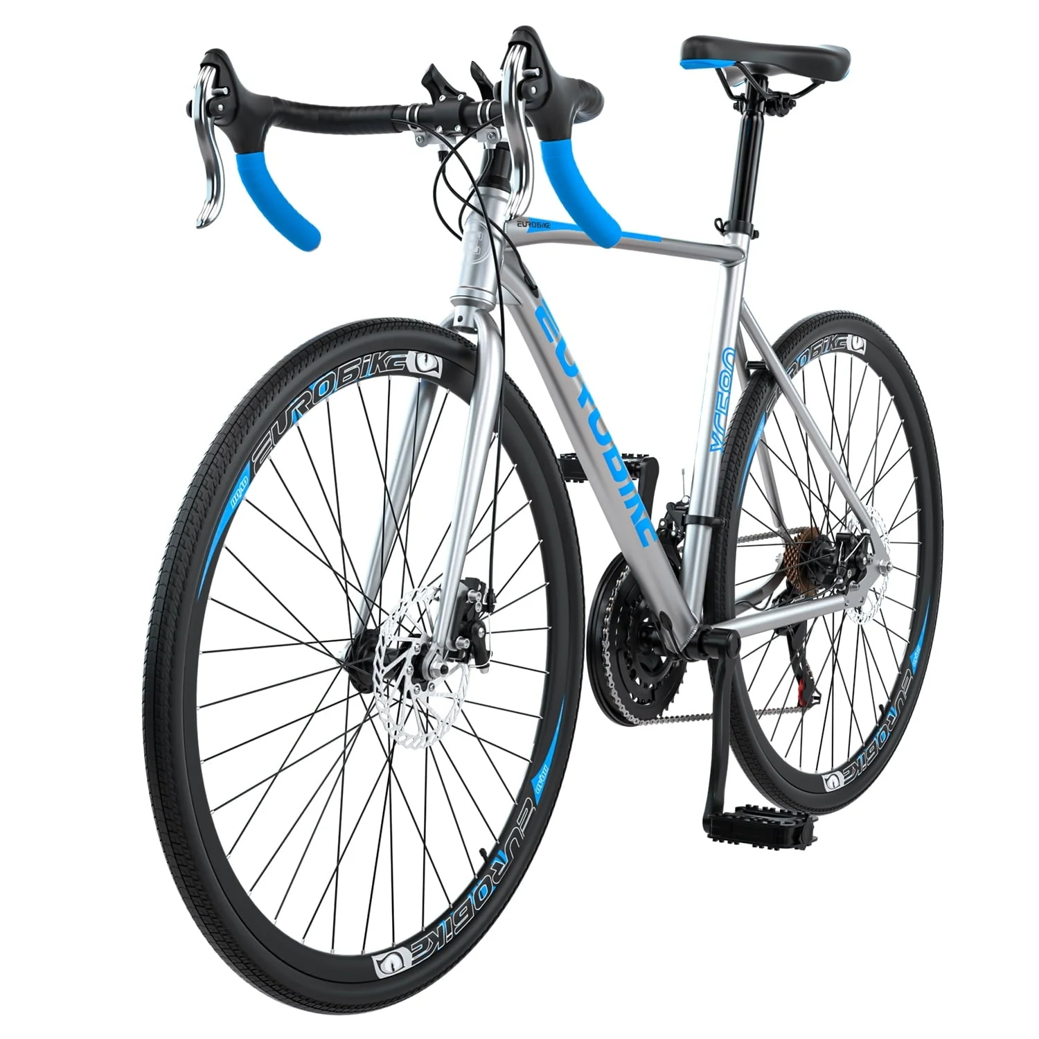 Eurobike XC580 Gravel Bike Mens 56cm Frame Bicycle Road bike 700C*35C Wheels XL Commuter Bicycles Aldult SILVER