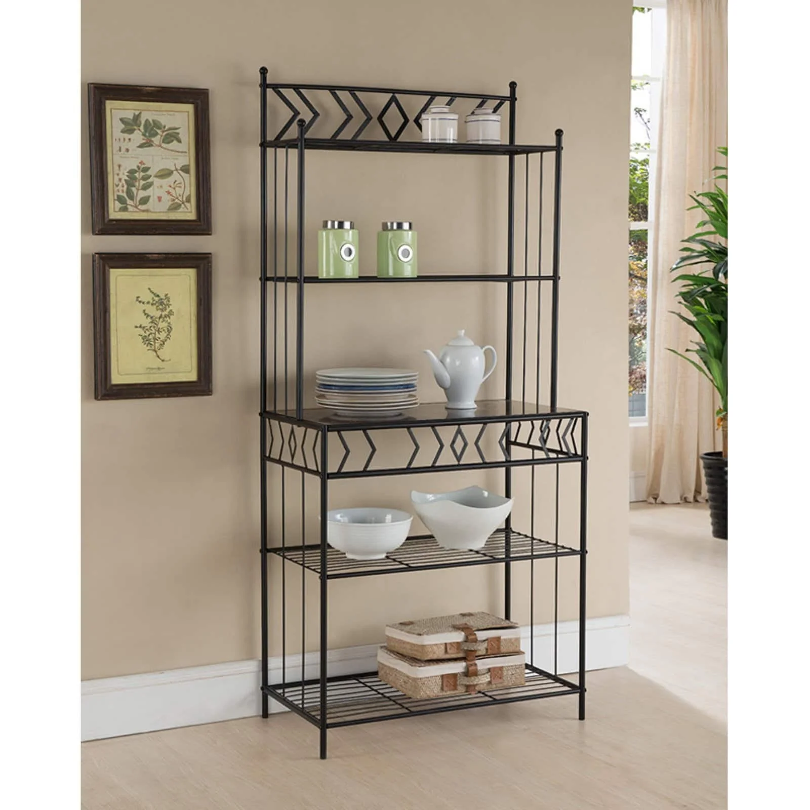 K&B Furniture Black Metal Storage Bakers Rack