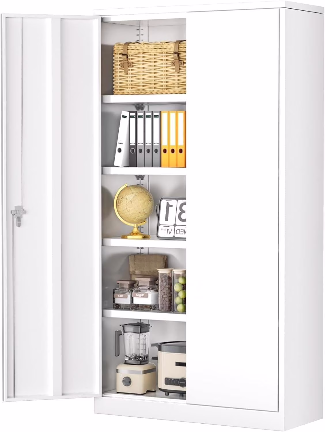 SUNCROWN Metal Garage Storage Cabinet with Adjustable Shelves and Doors, 72" Locking Steel Garage Cabinets,Lockable Tool Cabinets for Garage, Office, Home, White