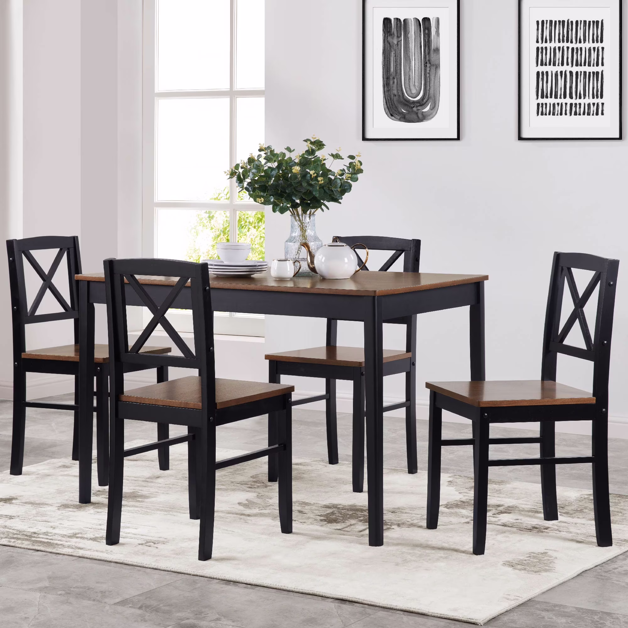 MAYEERTY Eco-Friendly Solid Wood Dining Set �?Sustainable Dining Table with Black Metal Accents for Home & Restaurant,Light Brown