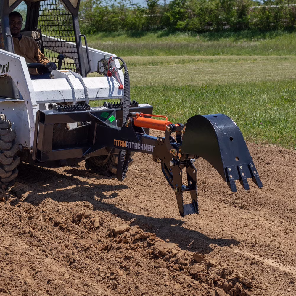 Titan Attachments Skid Steer Fronthoe 24" Bucket and Thumb, Excavator Attachment Bobcat Loader