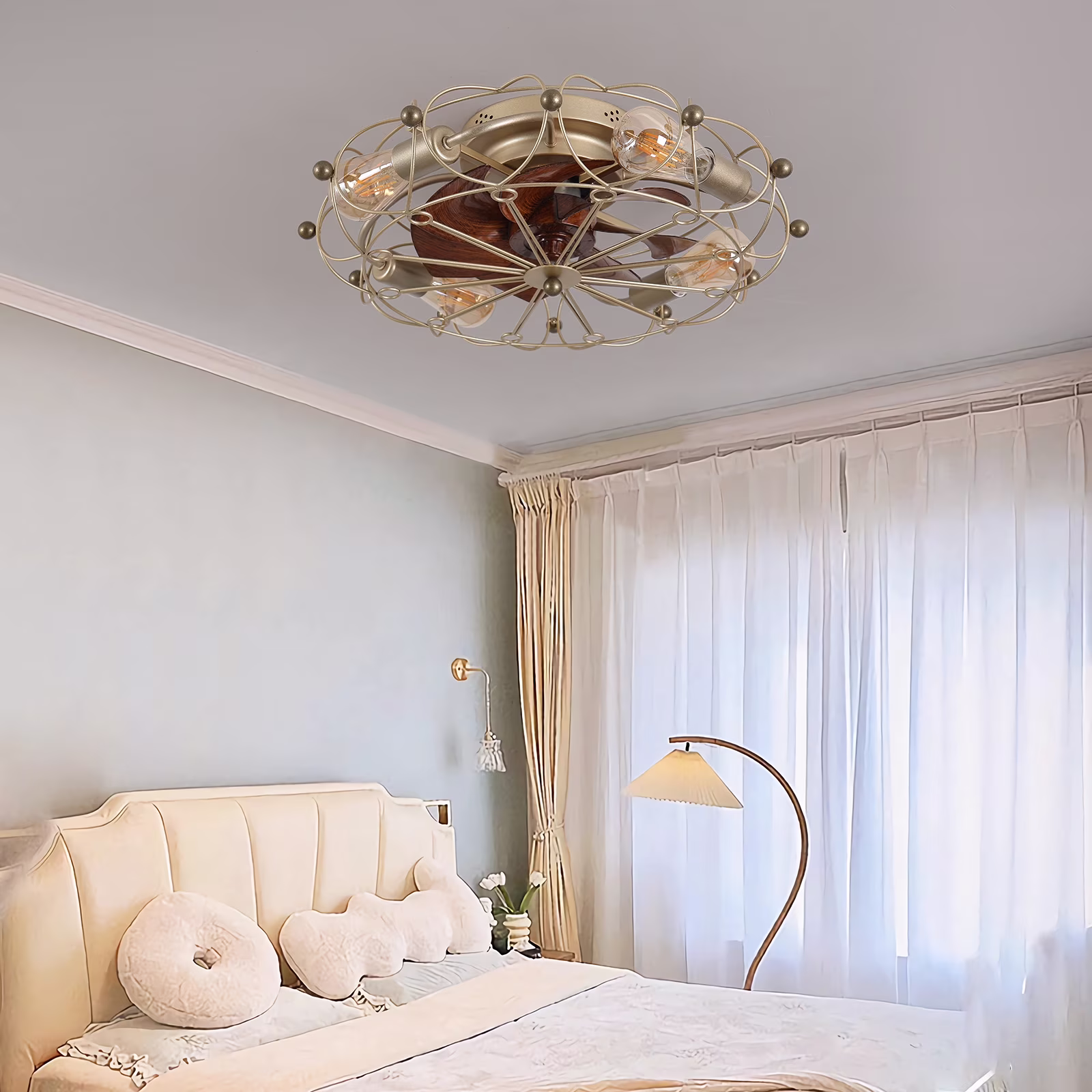Industrial Cage Ceiling Fan �C Low-Profile 7-Blade Fan with Remote & Light �C Modern Rustic Cooling for Small Spaces