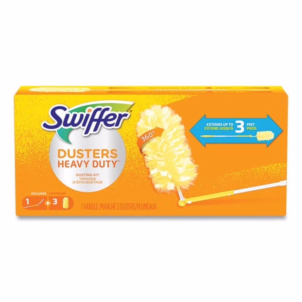 Heavy Duty Dusters With Extendable Handle, Plastic Handle Extends To 3 Ft, 1 Handle And 3 Dusters/kit, 6 Kits/carton | Bundle of 5 Cartons