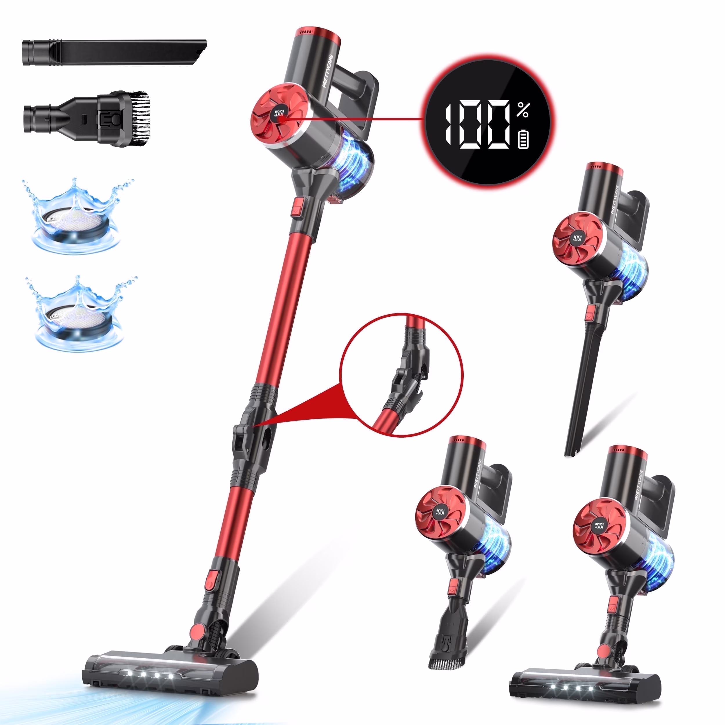 PrettyCare Cordless Stick Vacuum Cleaner Lightweight for Carpet Floor Pet Hair M2