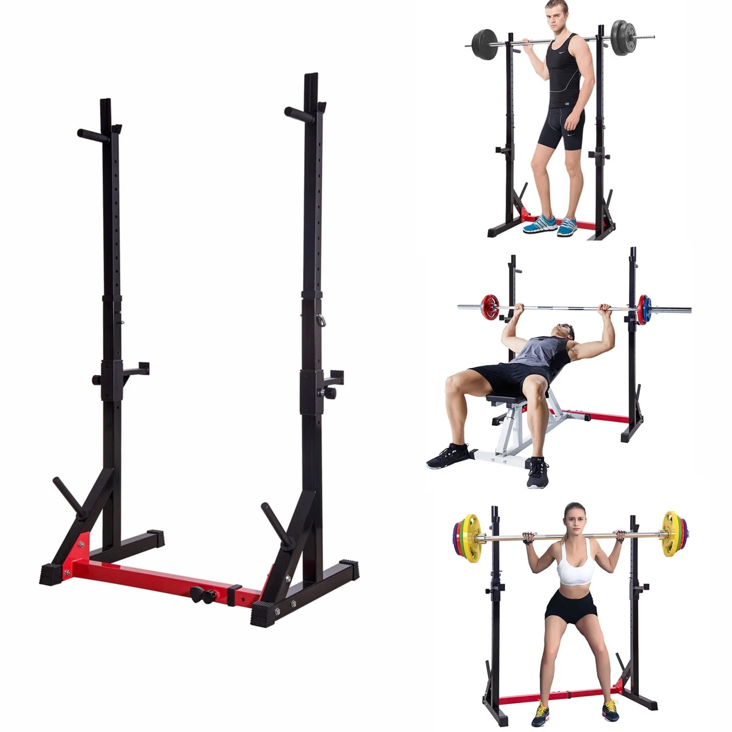 Ollieroo Steel Barbell Squat Rack,Multifunctional Weight Lifting Rack with Barbell Plate Holder, Dip Station for Gym and Family Fitness,Adjustable Bench Press Rack 480LBS Weight Capacity
