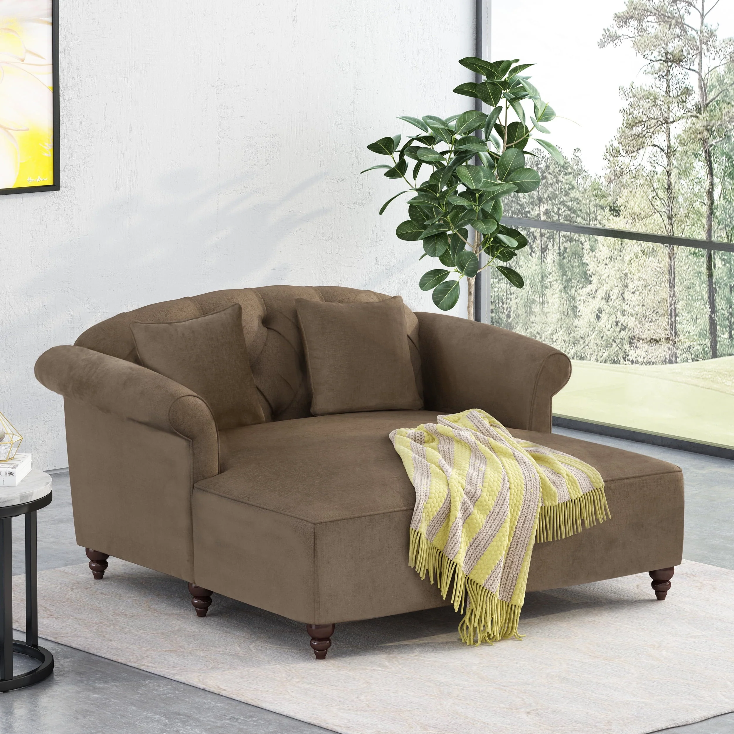 Noble House Ackland Indoor Upholstered Tufted Double Chaise Lounge, Brown