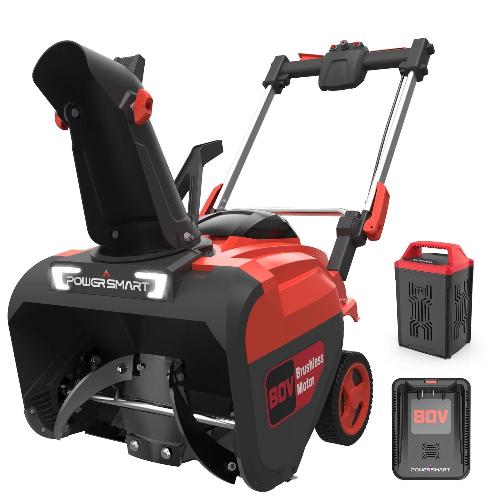 PowerSmart 21" 80V Cordless Snow Blower, 6.0Ah Battery Powered Snow Thrower, DB2801RW-3P1