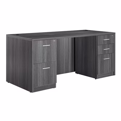 NBF At Work Double Pedestal Executive Office Desk with Storage and Drawers - 72"W, Gray