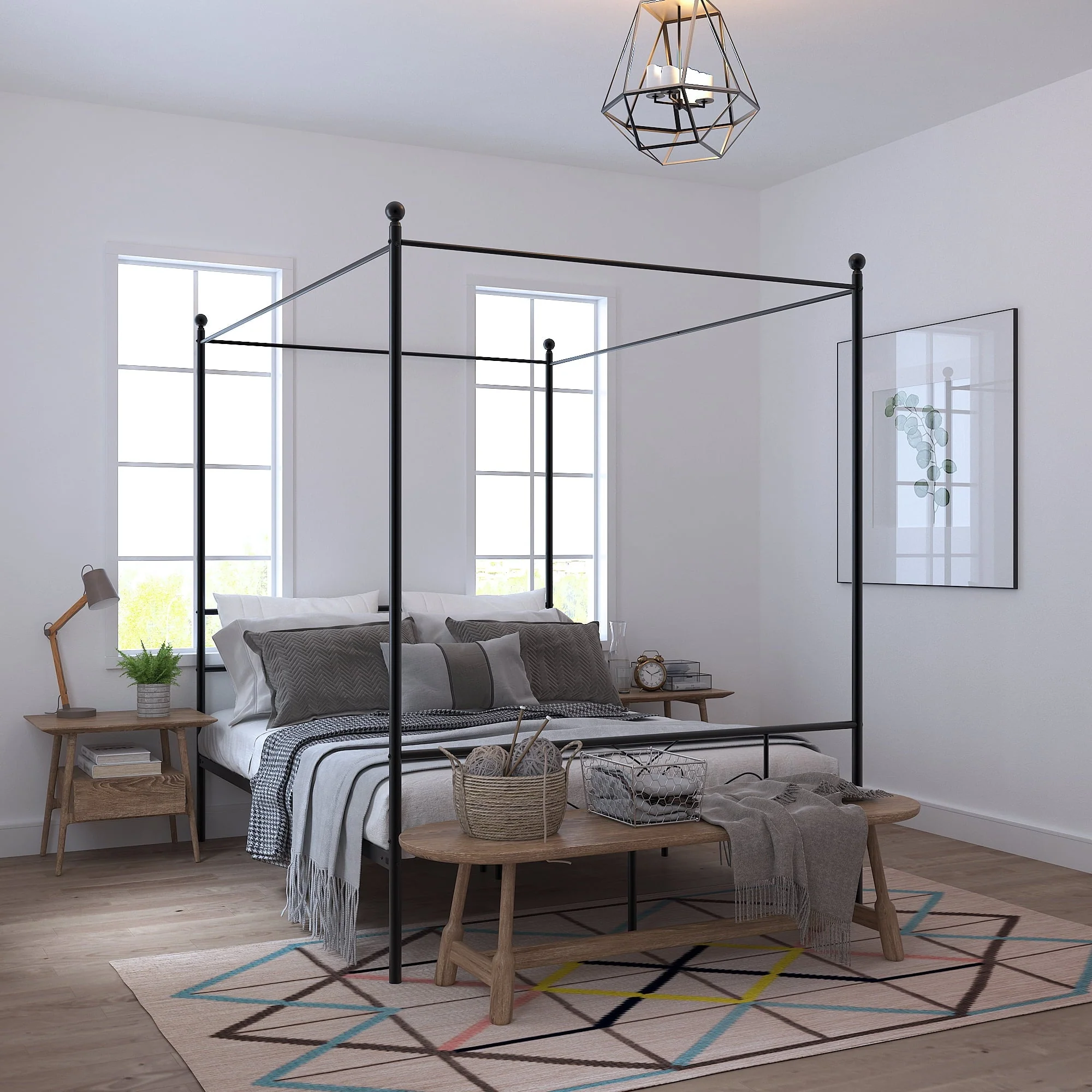 Teraves Black Metal Canopy Platform Bed frame, Queen