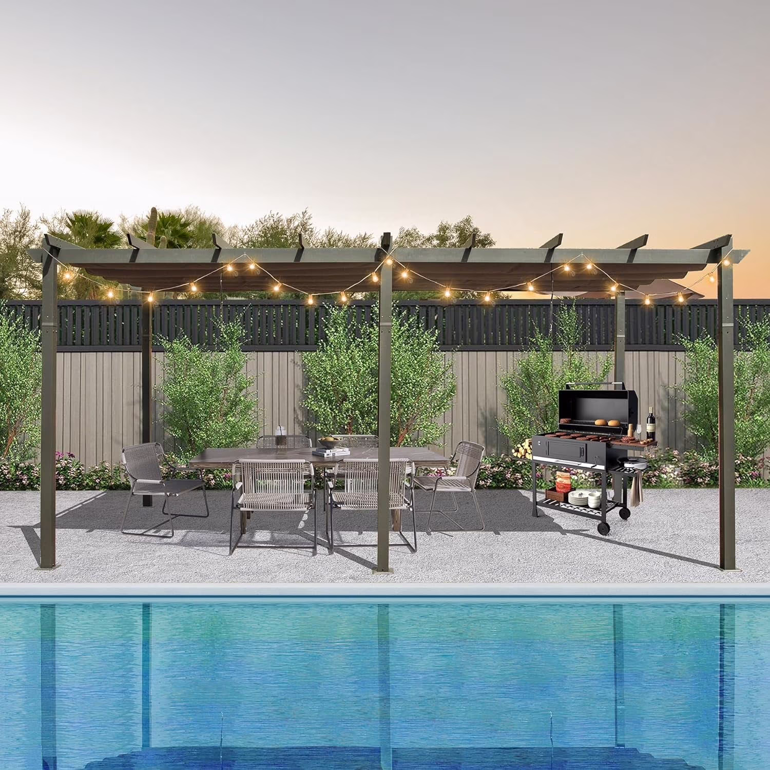 Domi Outdoor Living 11' X 20' Outdoor Pergola with Retractable Canopy Aluminum Shelter Sun Shade Beach Pavilion Grape Trellis Grill Gazebo for Patio, Backyard and Lawn, Gray