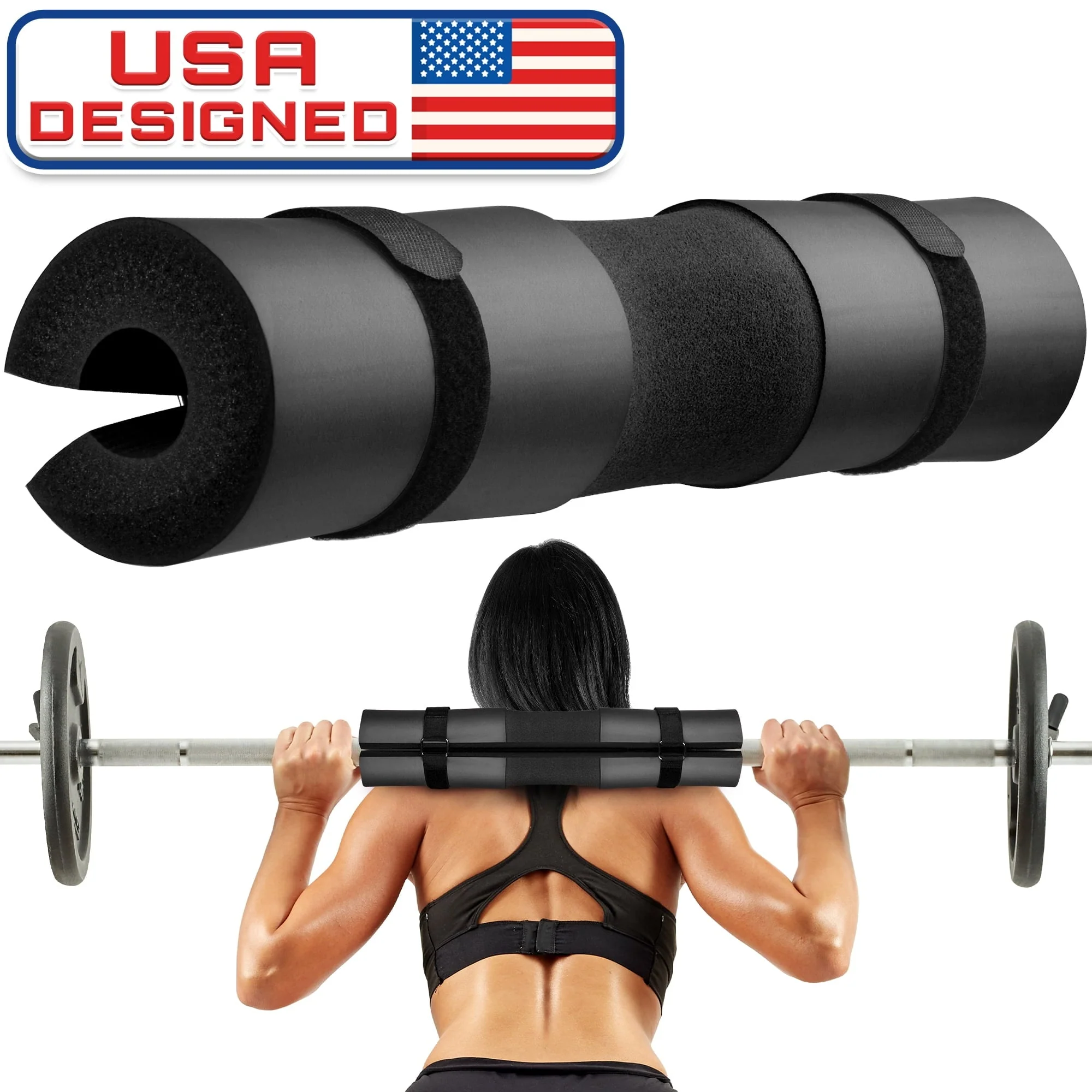 Gym Foam Barbell Pad for Hip Thrust, Squat & Lunges, Black 17x3.5 Inch by Mata1-USA