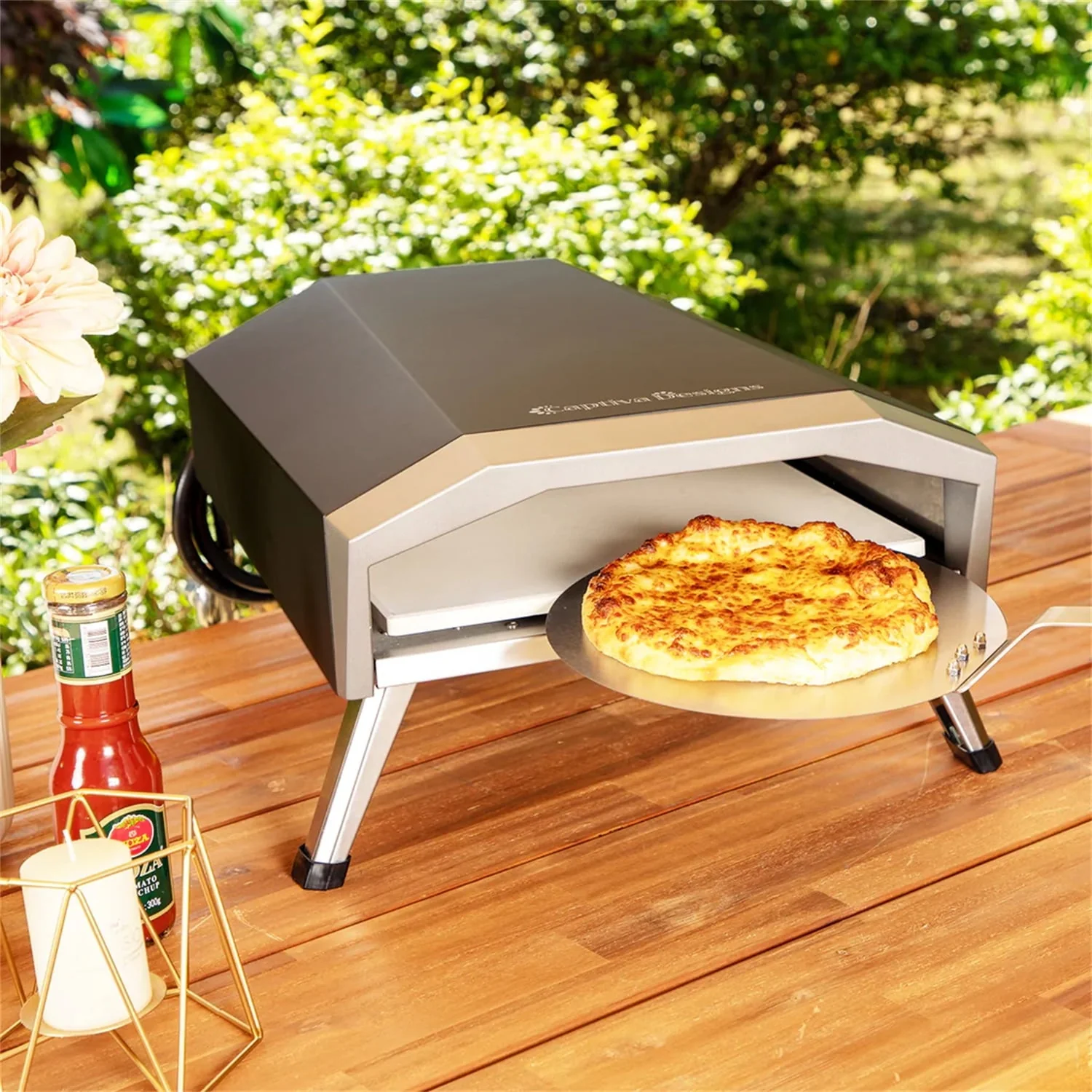 MF Studio 13" Portable Propane Gas Pizza Oven with Pizza Peel and Pizza Cutter, Silver