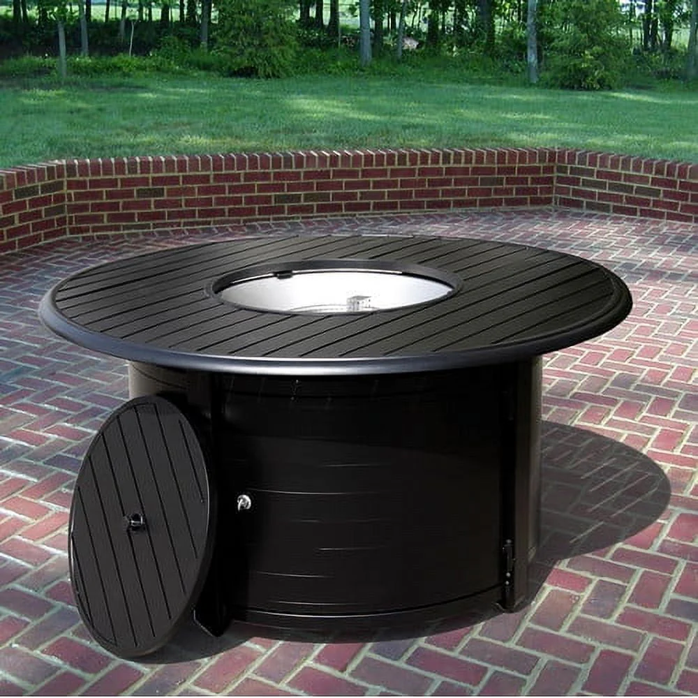 Hiland Round Cast Aluminum Slatted Fire Pit, Black