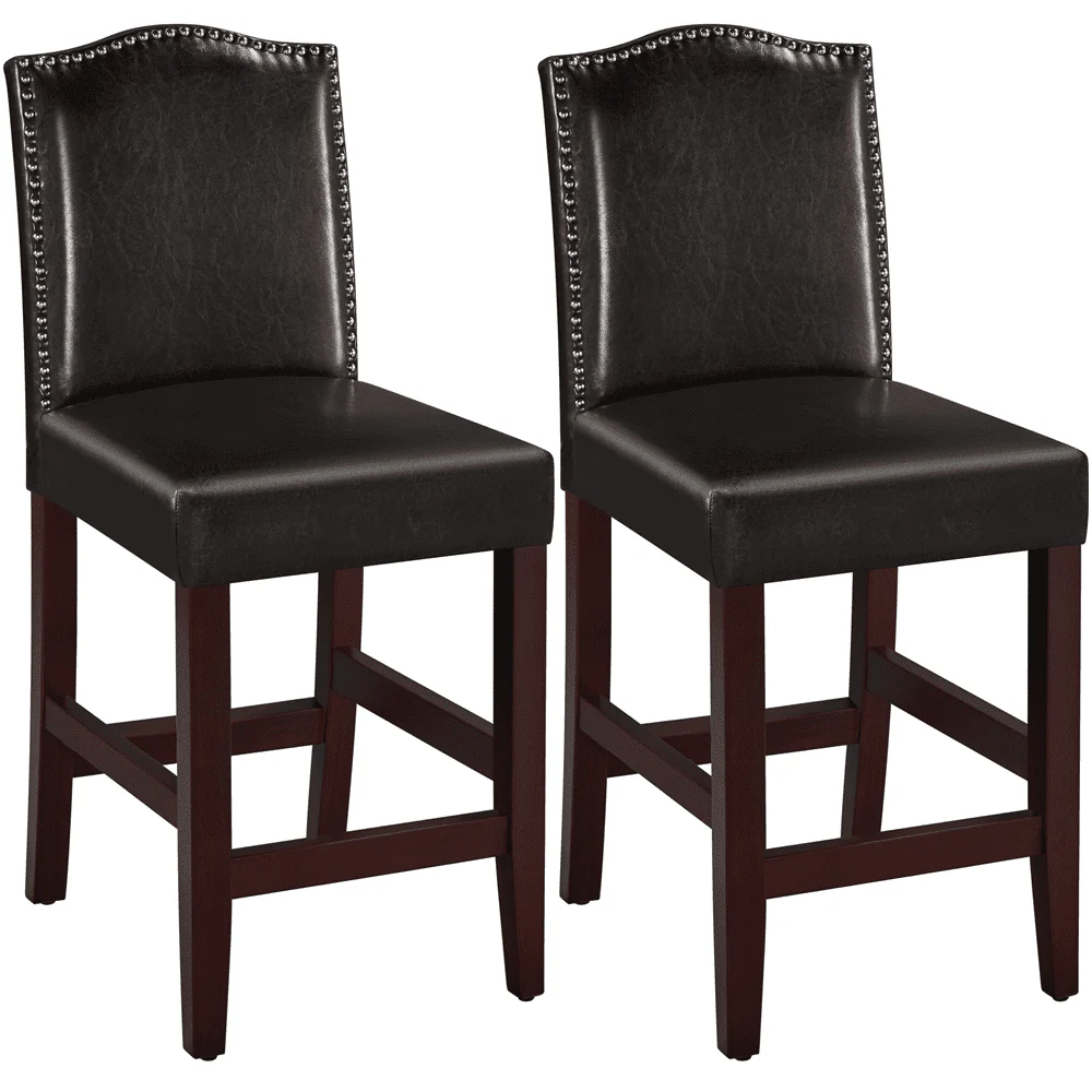 SmileMart 25.5"H Leather Counter Height Bar Stools Fullback, 2pcs, Brown