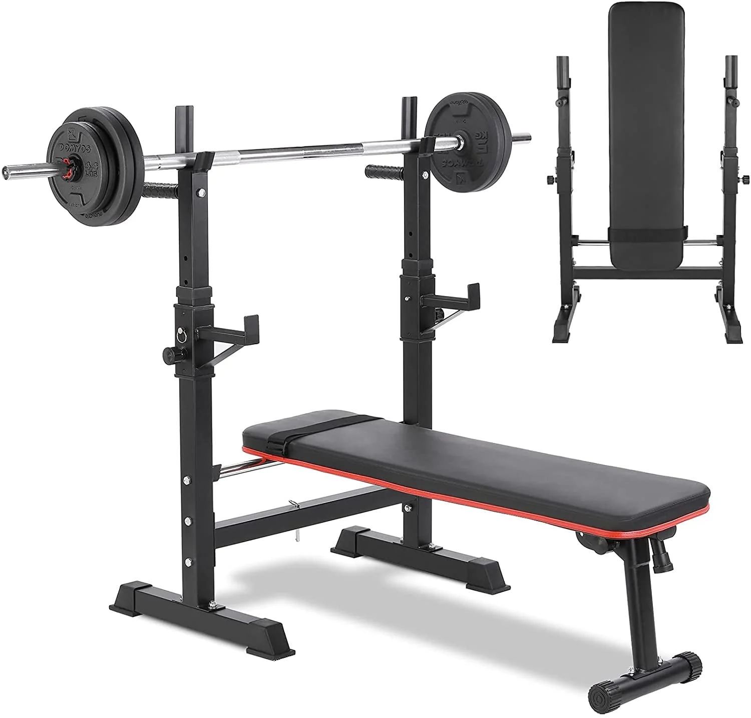 Increkid Folding Bench Press Set, Weight Bench with Squat Rack, Home Gym Workout Bench