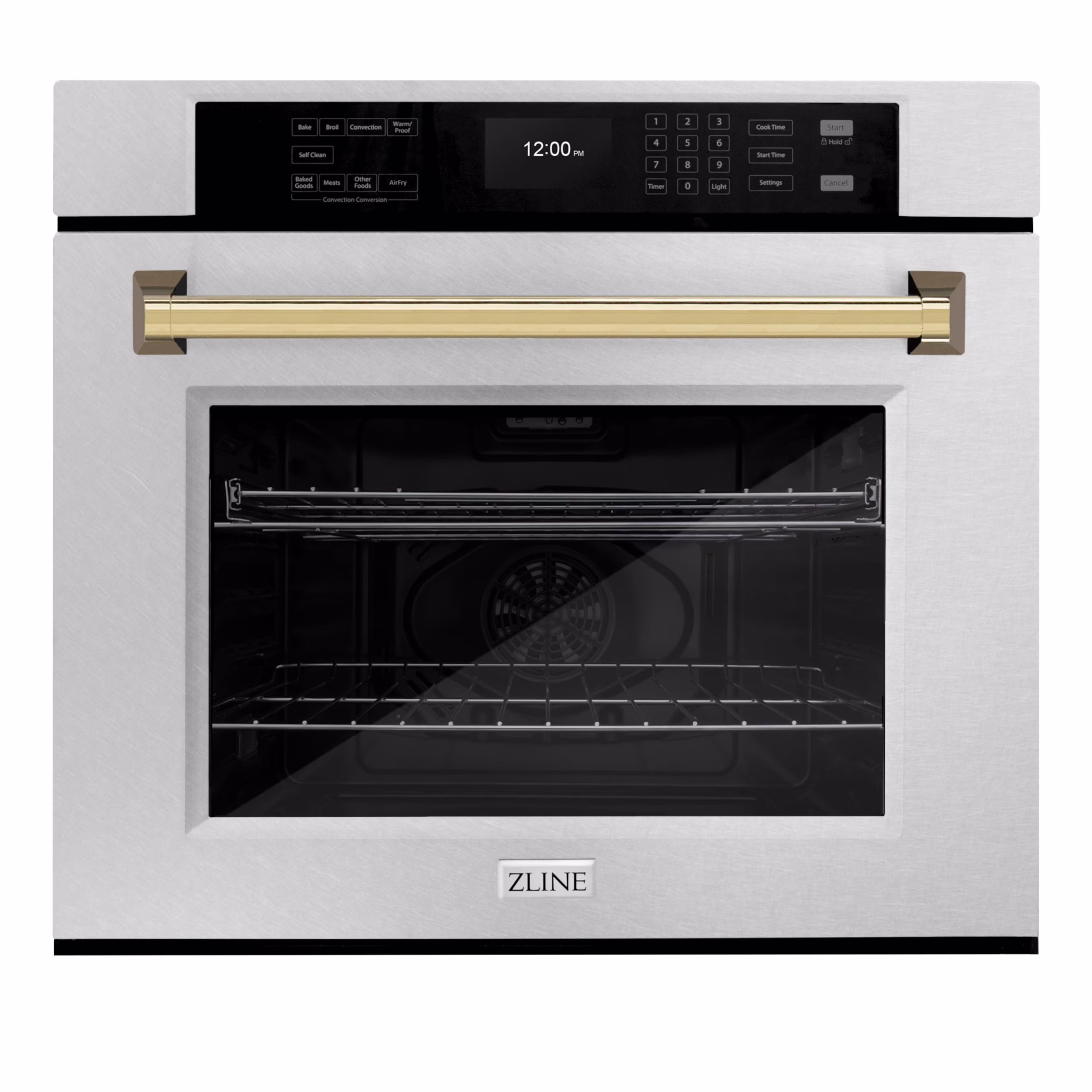 ZLINE 30" Autograph Single Wall Oven with Air Fry and Self-Clean in DuraSnow?? Stainless Steel and Gold Handle, WASSZ-30-G