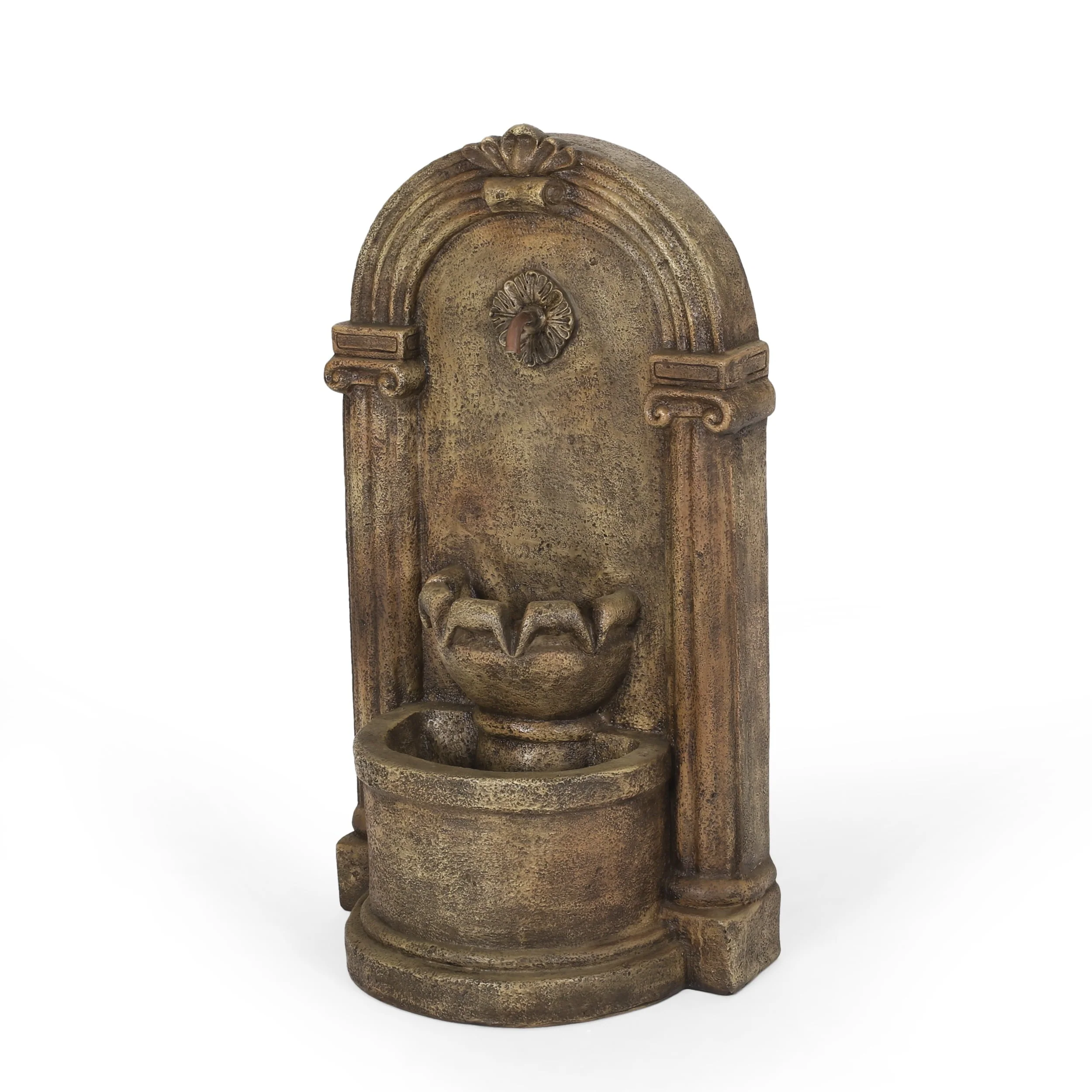 Noble House Lenhart Outdoor 2-Tier Single Spout Fountain, Light Brown