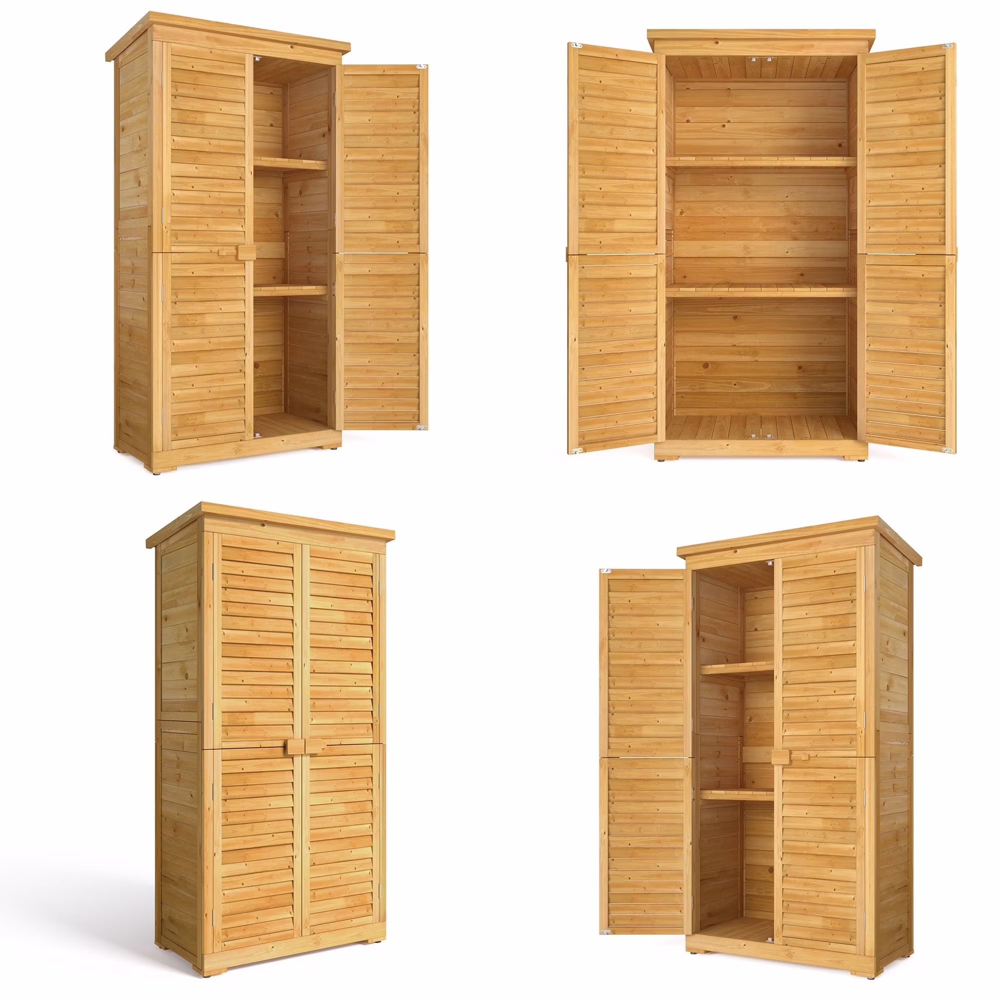 Asofer Outdoor Storage Cabinet, Garden Tool Shed with Removable Shelves & Asphalt Roof for Lawn, Patio, Natural