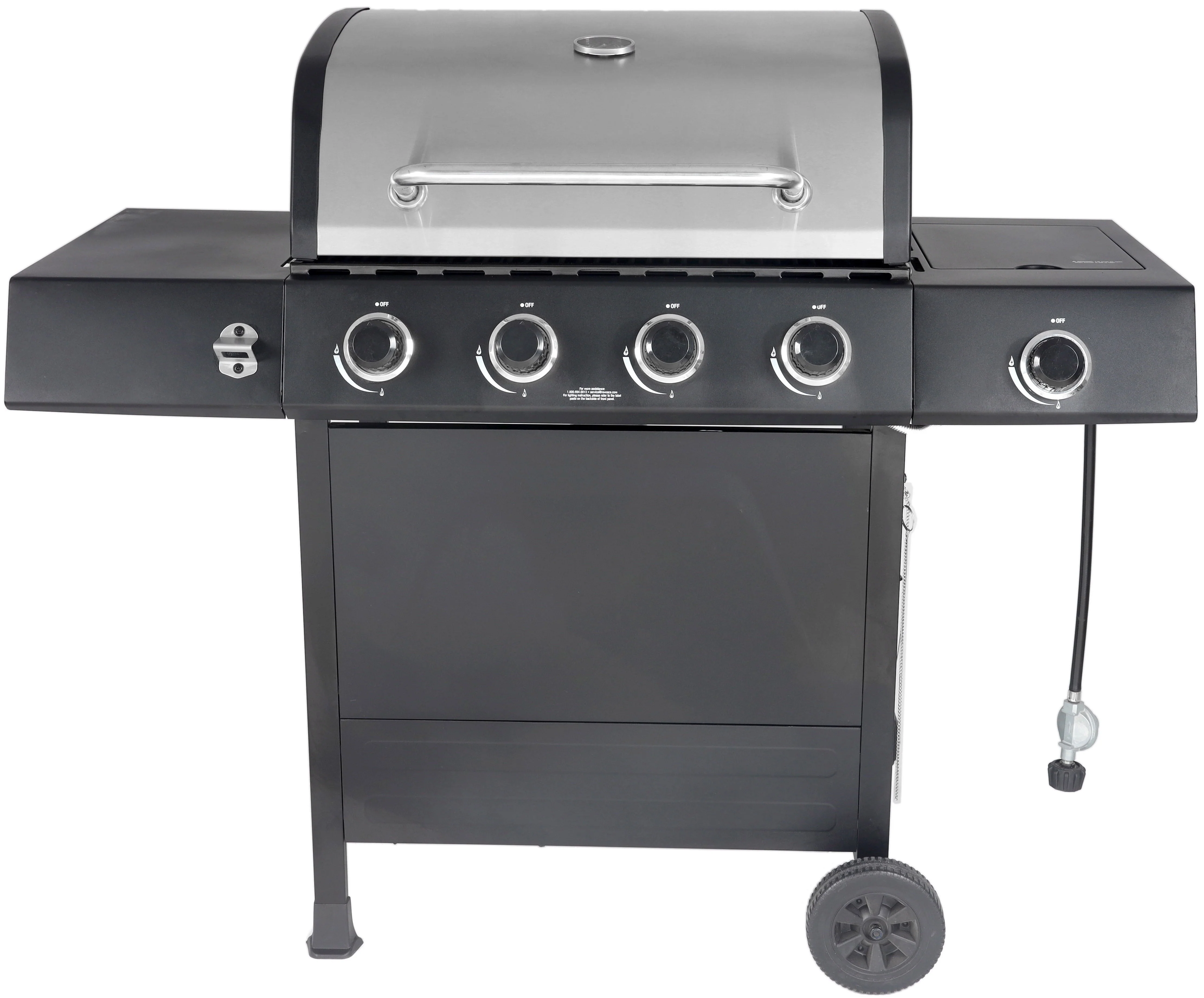 4-Burner Propane  Gas Grill with Side Burner, Stainless Steel & Black