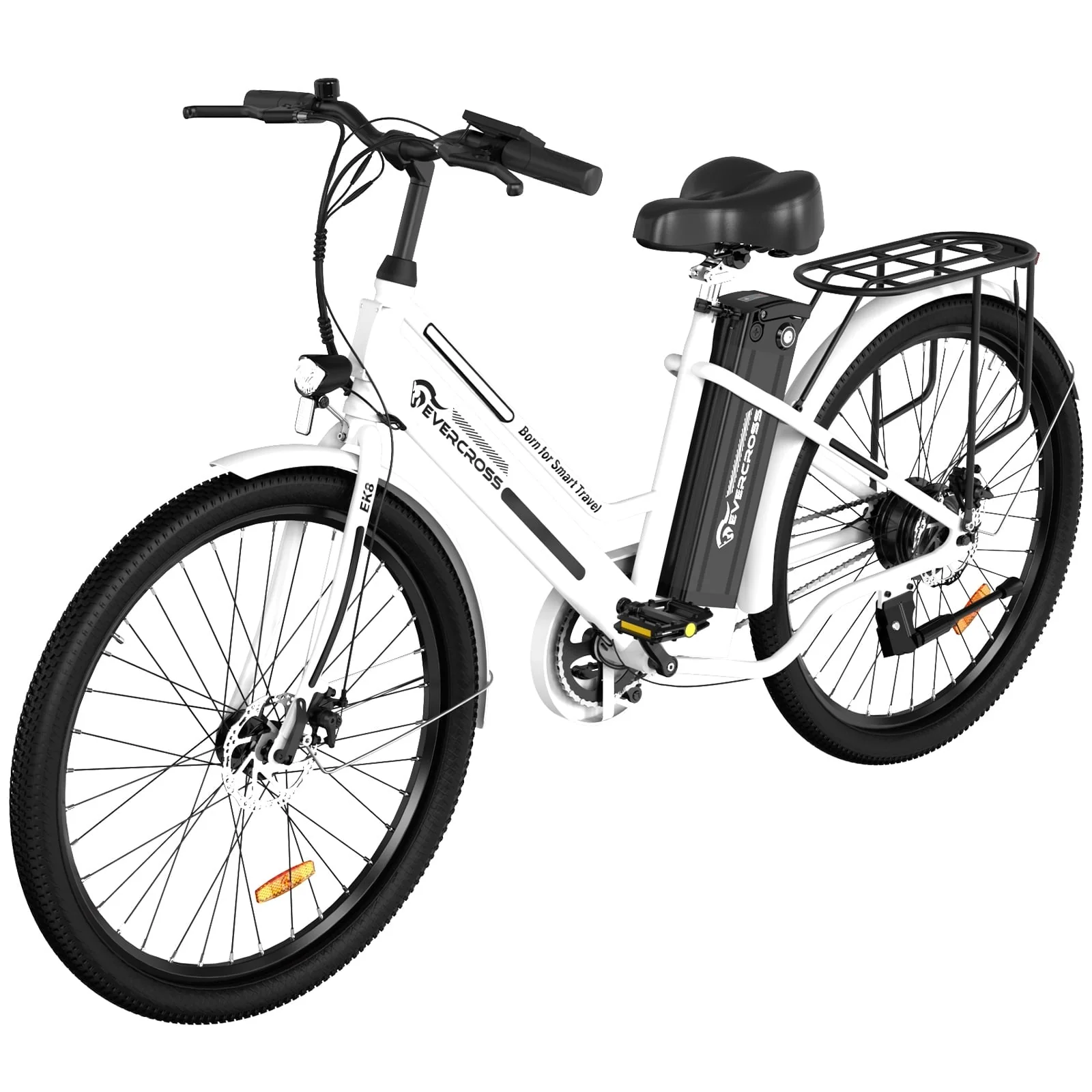EVERCROSS Electric Bike, 26" EBike, 500W Electric Bike for Adults, 36V Removable Battery, Max.Speed 19.9MPH Electric Bicycle with LED Display, White
