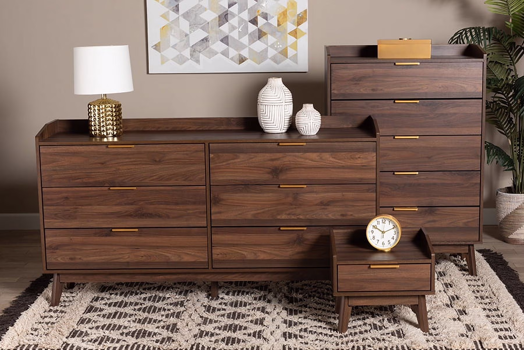 Baxton Studio Lena Mid-Century Modern Walnut Brown Finished Wood 3-Piece Storage Set