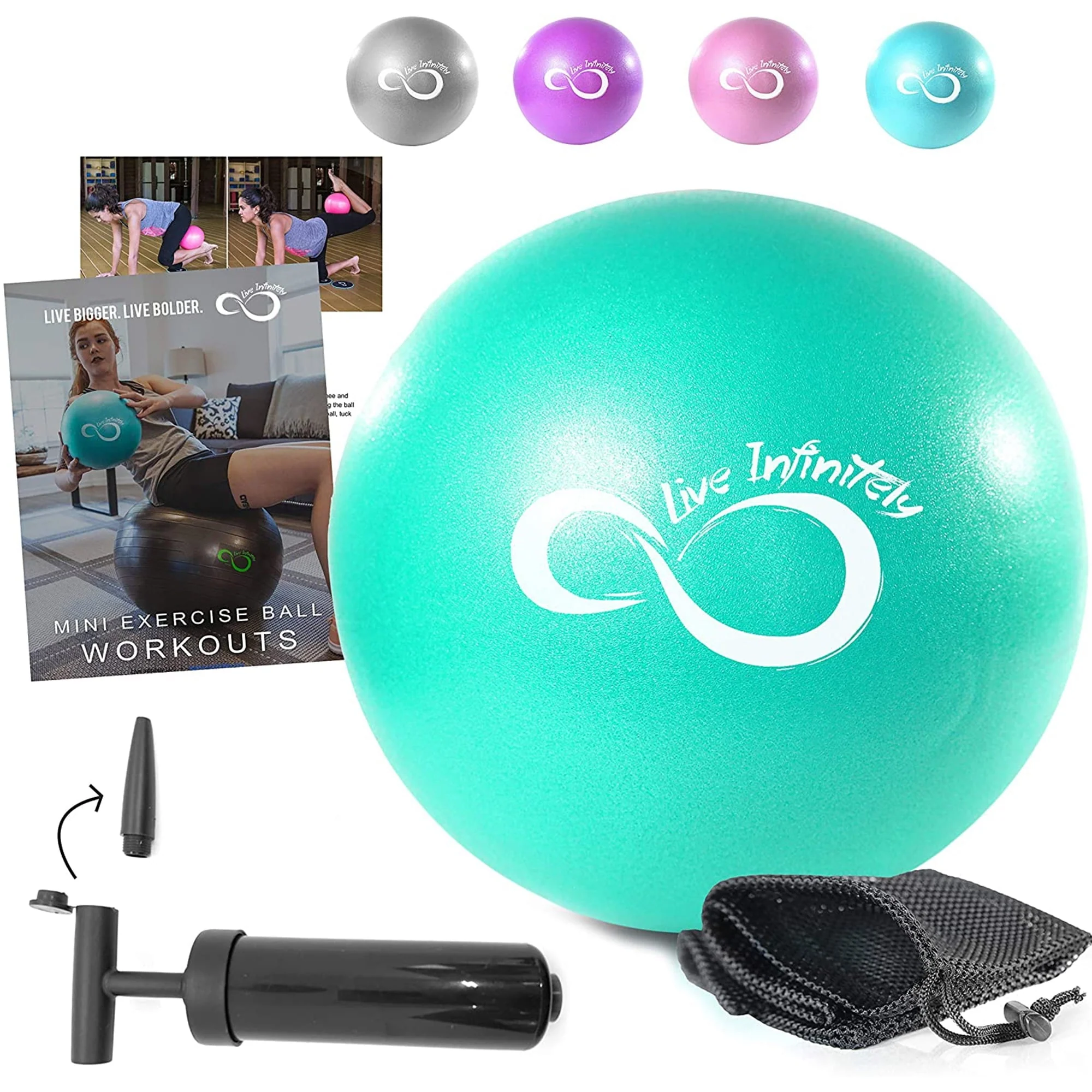 Live Infinitely 9�?Pilates Ball Workout Equipment with Mesh Bag & Hand Pump, Mint