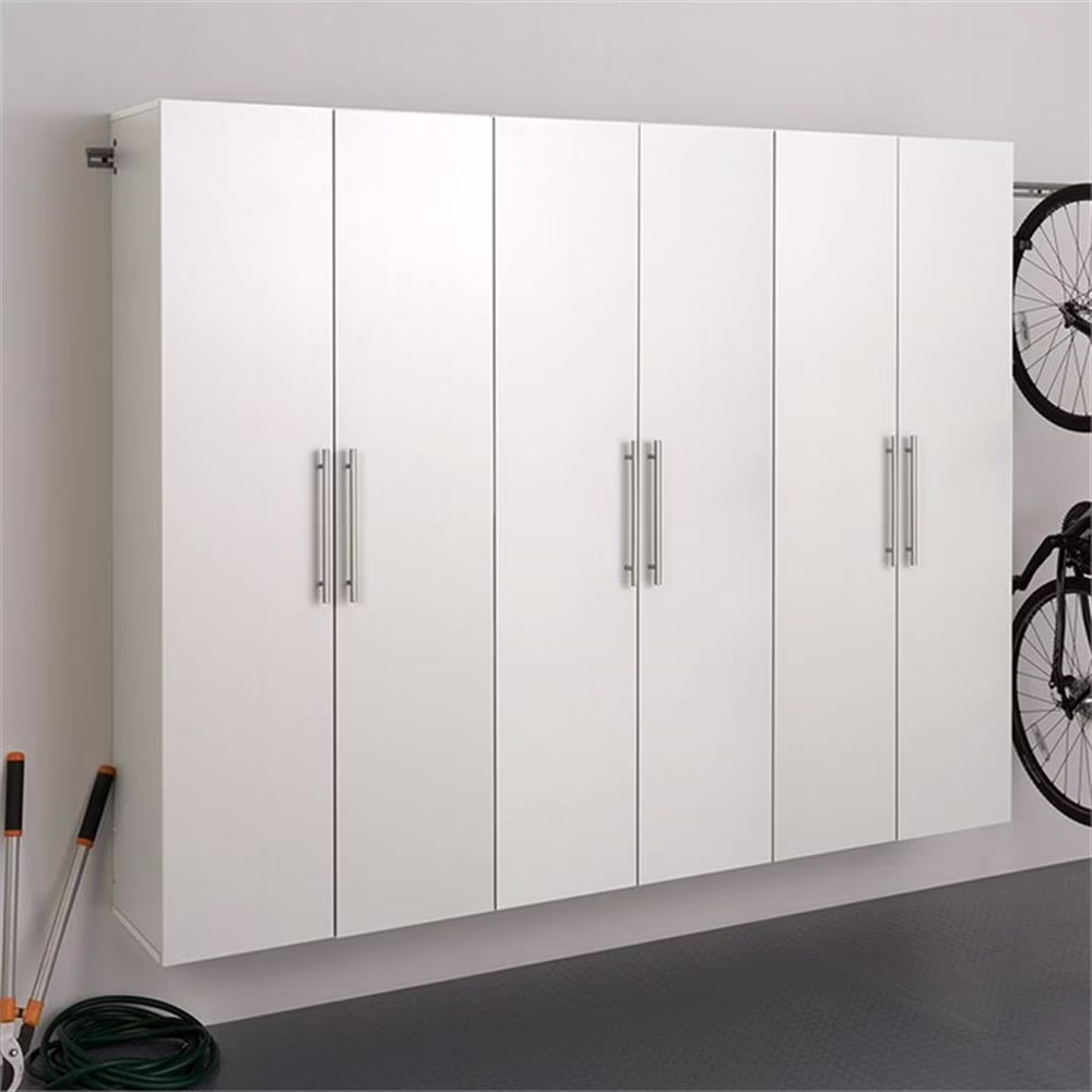 Prepac HangUps 3 Piece 90" Large Wall Mounted Garage Cabinet Set in White