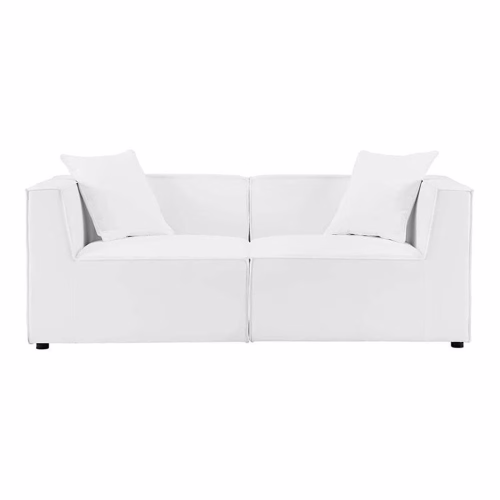 Pemberly Row Fabric Upholstered Outdoor Patio Loveseat in White