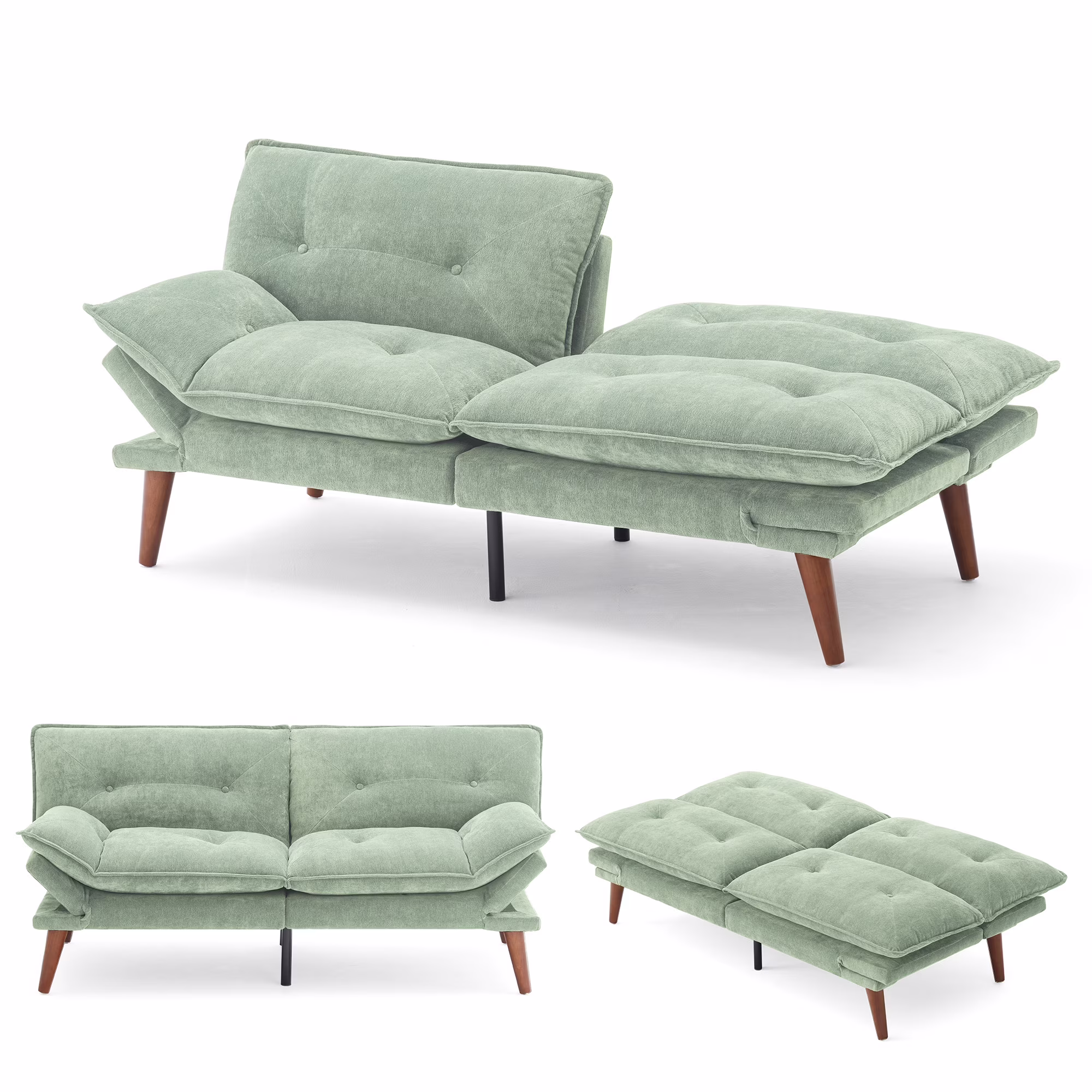 Linsy Home 70" W Chenille Convertible Futon Sofa Bed with Adjustable Armrests, Green