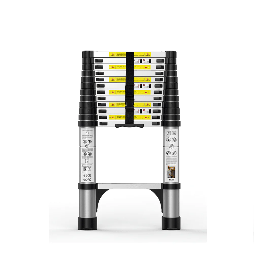 BOWEITI 12.5 FT Telescoping Aluminum Extension Ladder with 2 Triangle Stabilizers, Heavy Duty 330lbs Max Capacity, Multi-Purpose Collapsible Ladder for RV or Outdoor Work