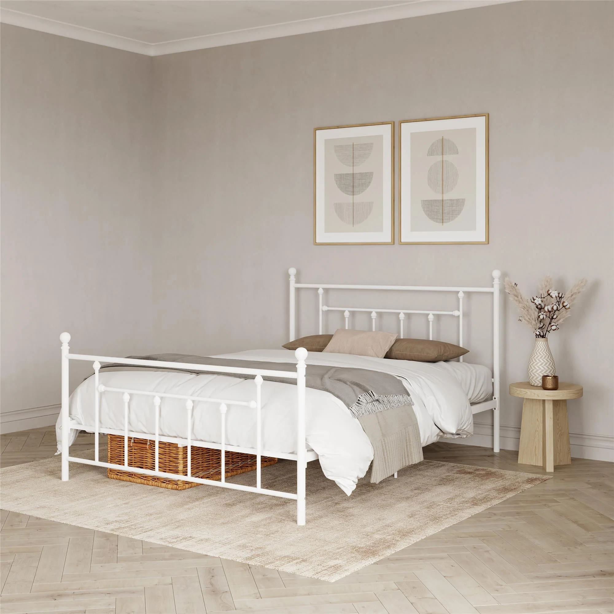 DHP Manila Metal Platform Bed with Adjustable Height, Full, White