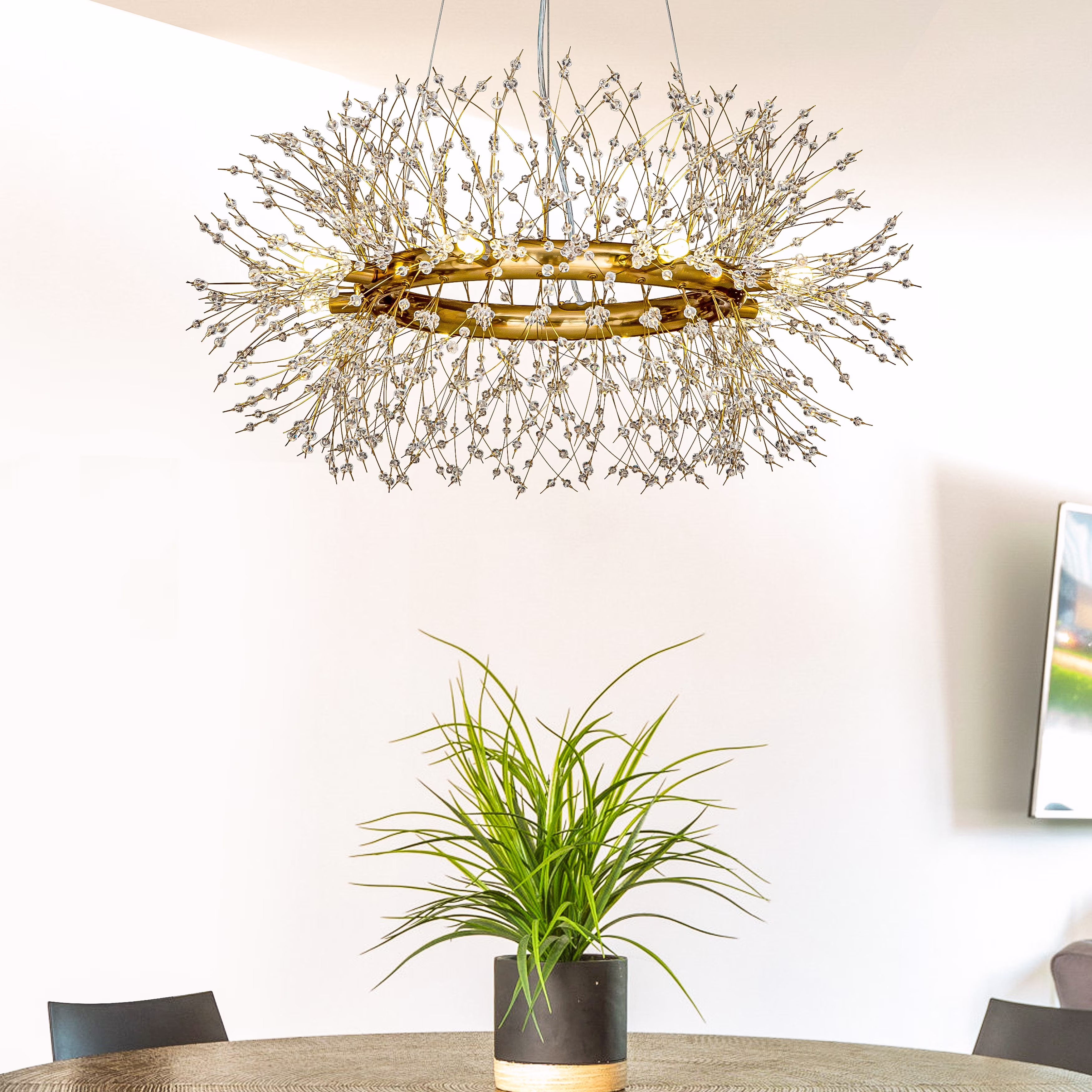 AloaDecor Modern Firework Crystal Chandelier for Dining Room and Living Room Antique Bronze 8 W 31.5" 13 to 24 Inches Bronze 25 to 36 Inches
