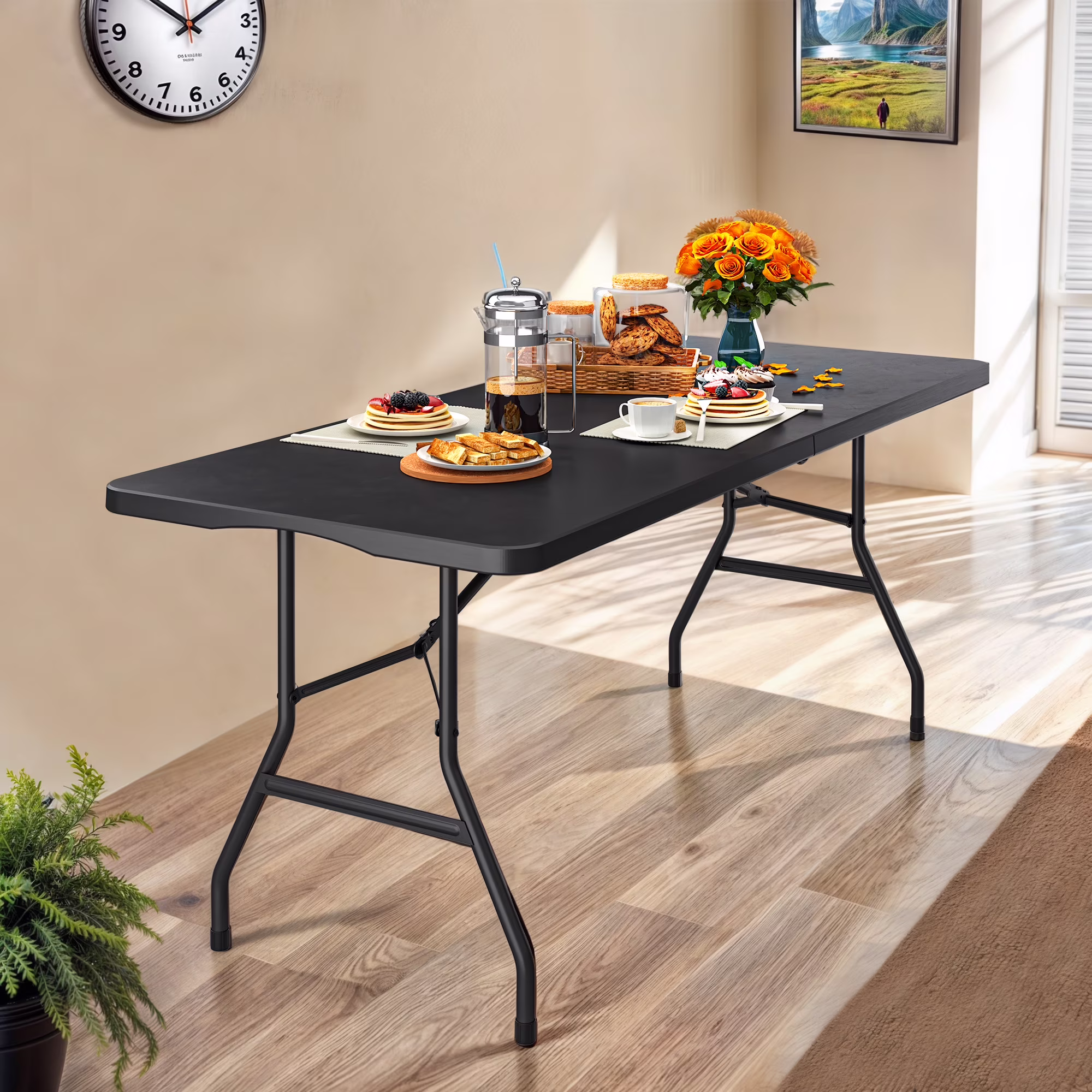 ModFusion 6ft Folding Table w/ Carrying Handle, Portable & Lightweight Table for Events & Party, Outdoor & Indoor Use �C Black