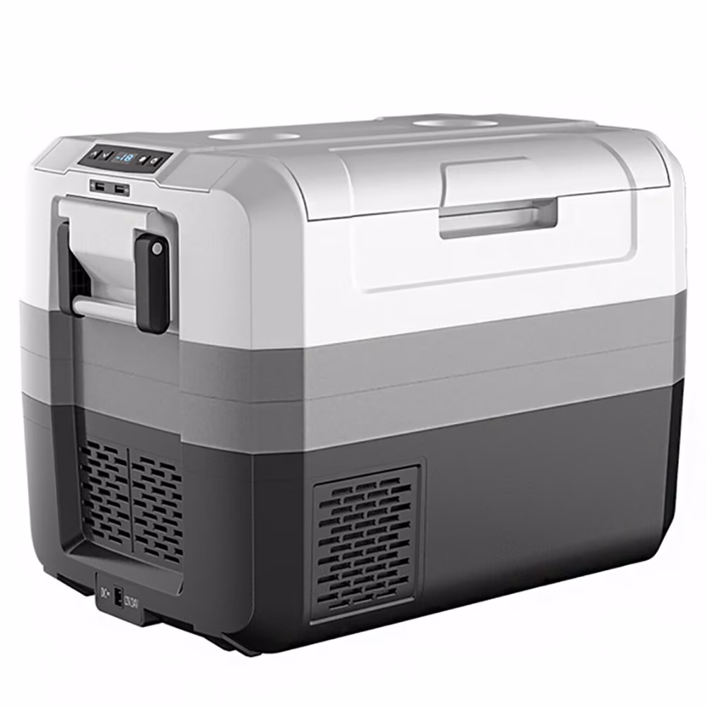 Demifill 58 Quart Portable Electric Camping Car Cooler, Two-way Door and Portable Camping Car Cooler, White & Green