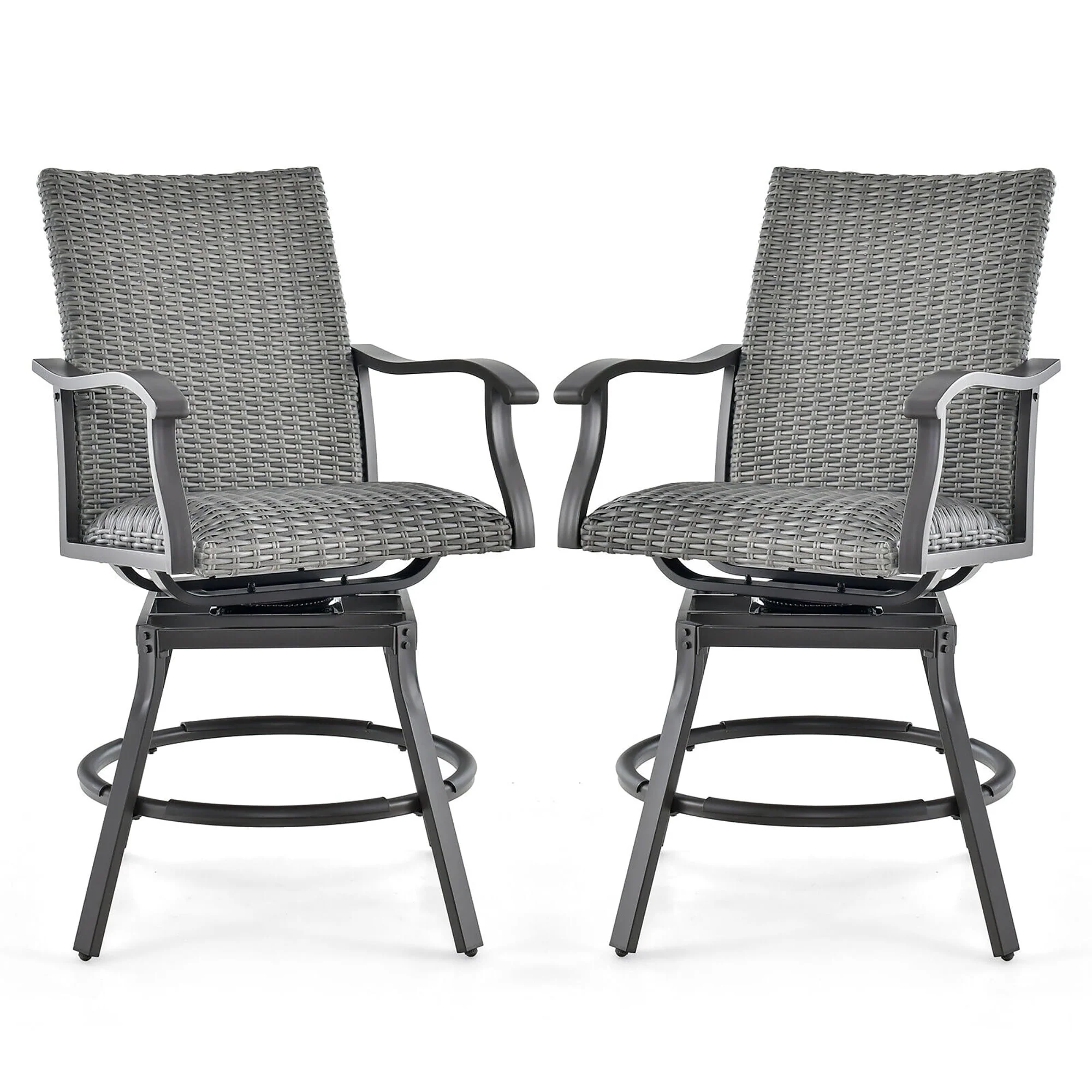 Gymax 2PCS Patio Wicker Aluminum 360° Swivel Bar Height Chairs W/4D Air Fiber Balcony