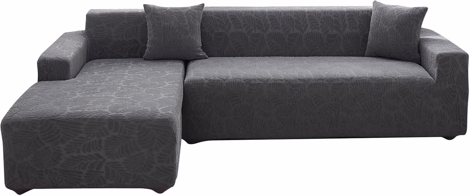 OKYUK L-Shape Sectional Couch Slipcover, 2 Pcs 3+3 Seats Printed High Stretch Sofa Covers + 2 Free Pillow Covers, Elastic L-Type Furniture Protector for Living Room Kids Pets (Printed, Light Grey)