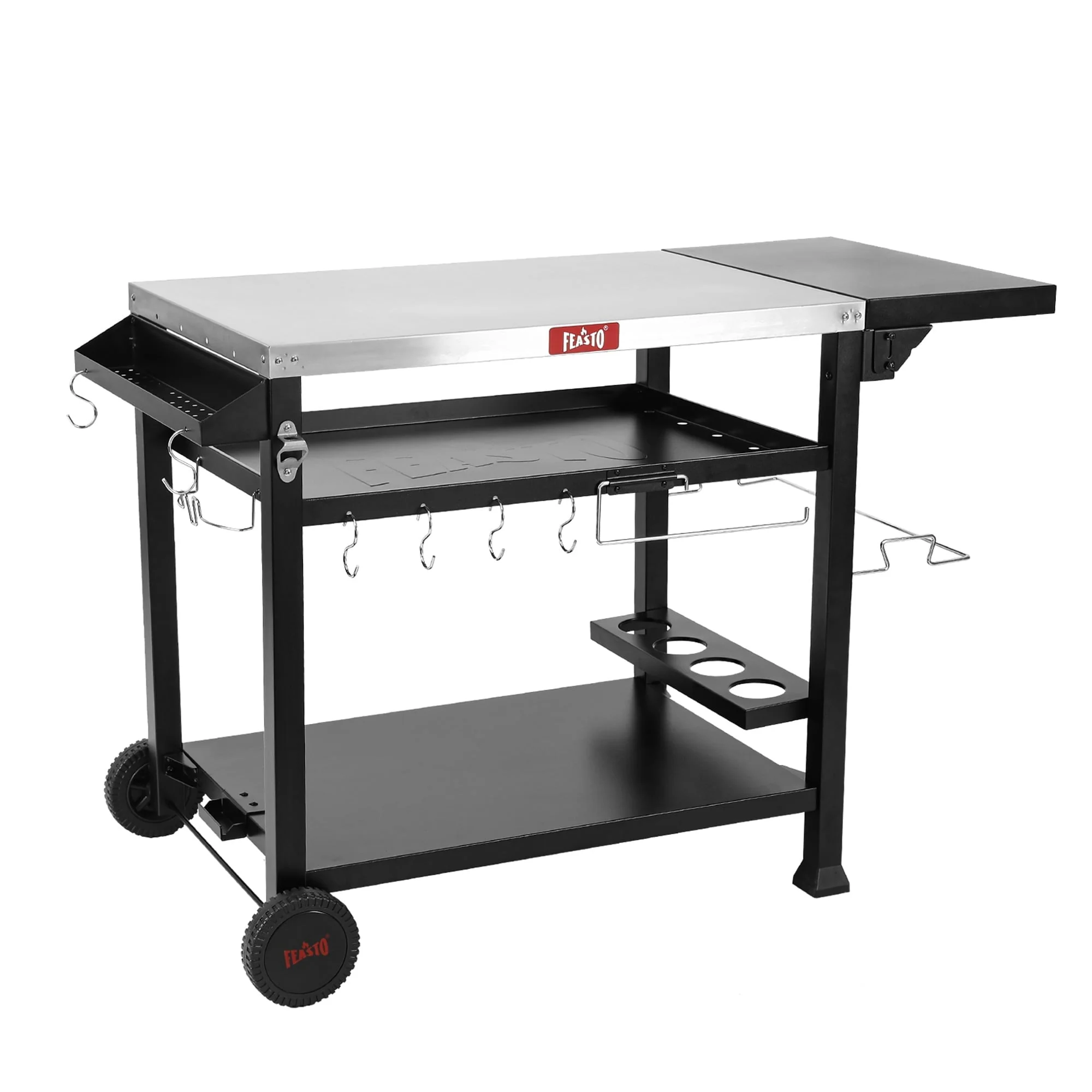 FEASTO L50" Stainless Steel Table Top 3-Shelf Movable Food Prep Cart Table  Workbench