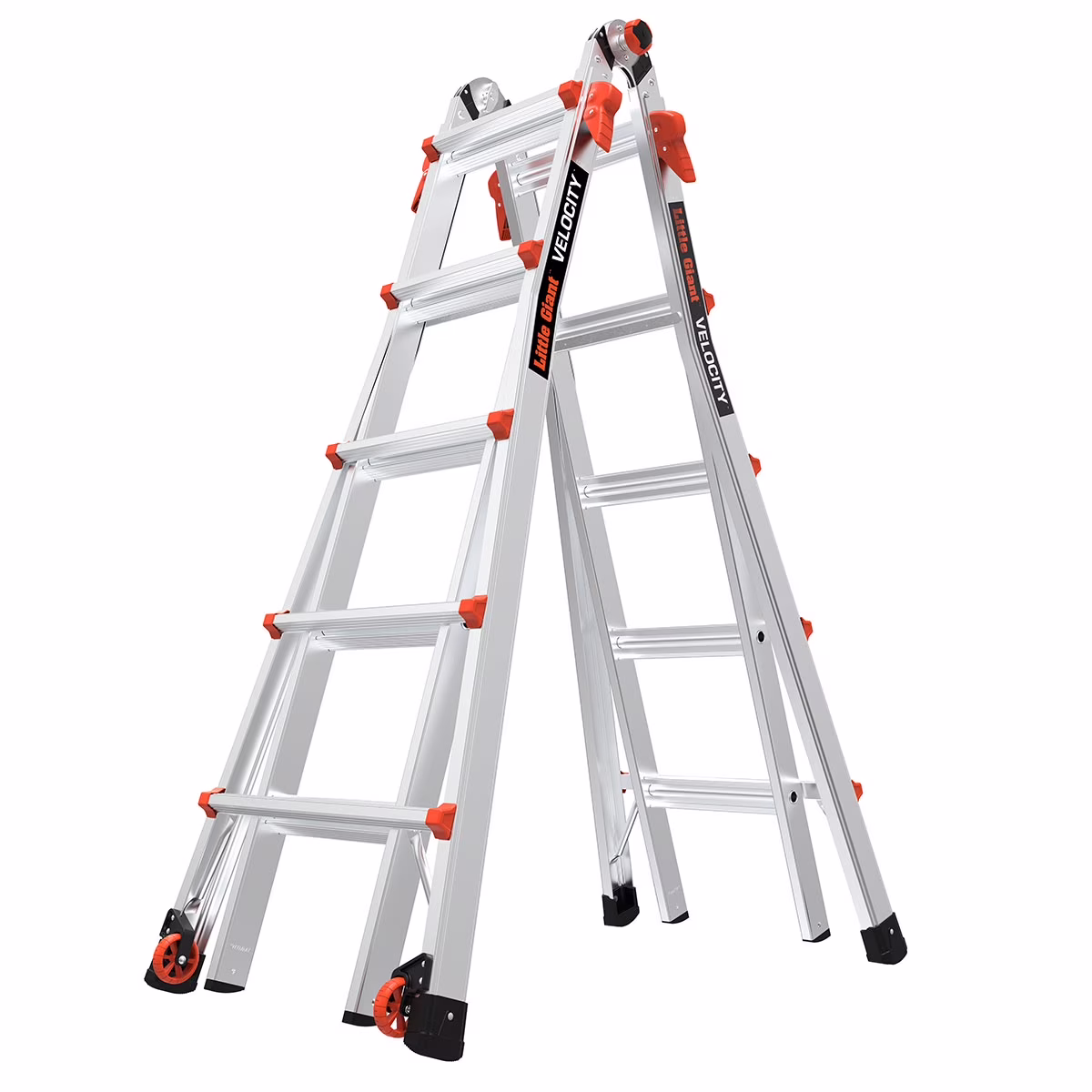 Little Giant Ladders Velocity 22-ft Multi-Position Ladder, Aluminum, 300 lb Capacity, Telescoping, A-Frame, Extension, with Wheels and Slip-Resistant Feet