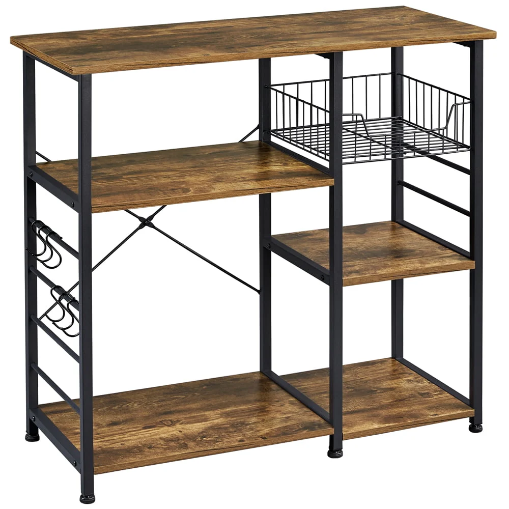 Alden Design 4-tire Vintage Kitchen Baker's Rack Shelf, Rustic Brown and Metal