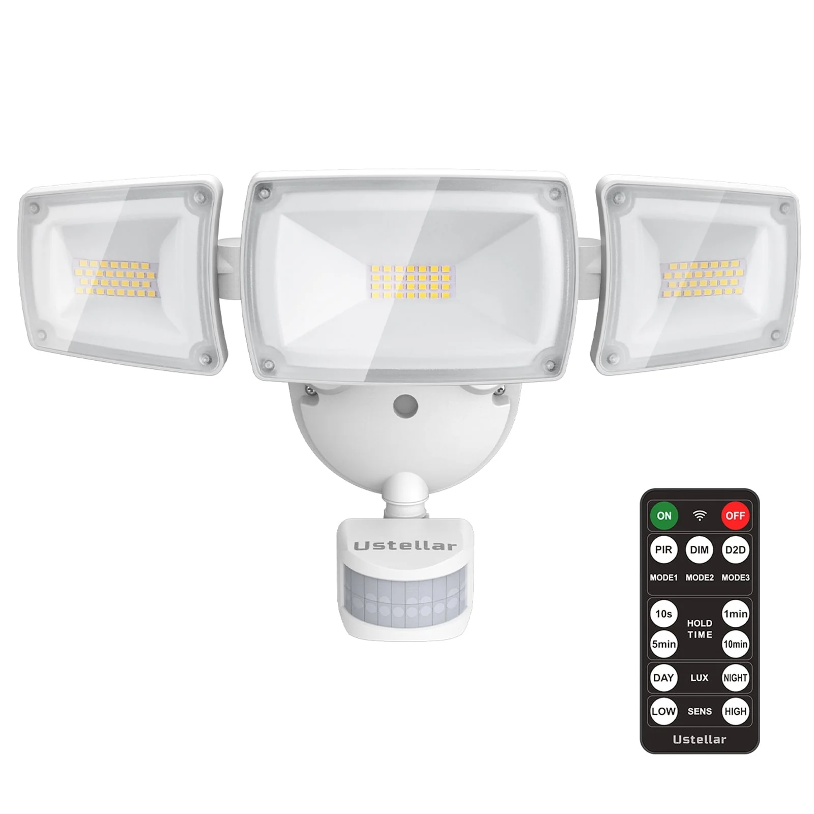 Ustellar 55W LED Motion Sensor Security Lights, 5000K Cool White, 5500LM, with Remote Control, Garage Porch Flood Light, PIR & D2D, 1 Pack