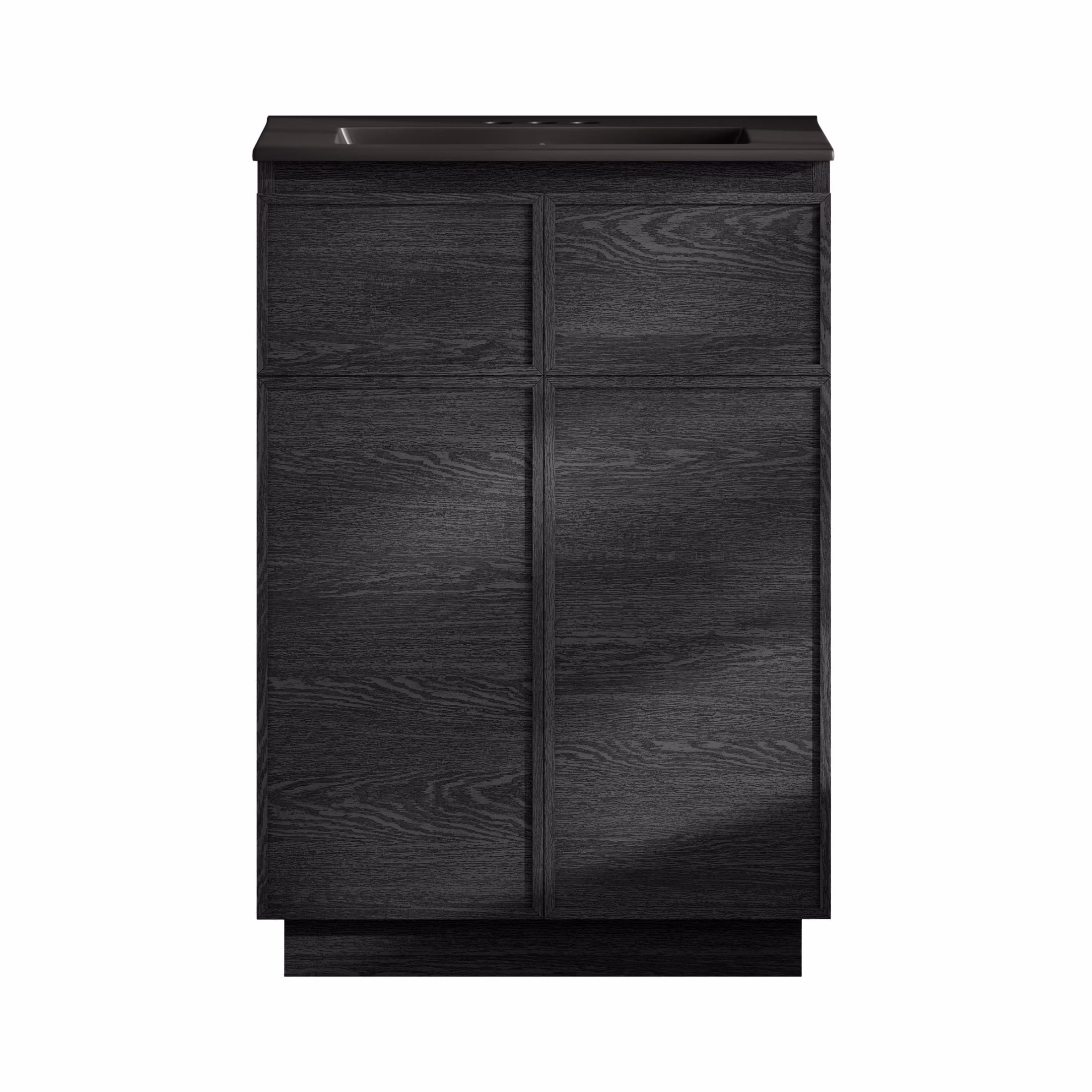 St. Tropez 24" Freestanding Bathroom Vanity in Black Oak with Black 3-Hole Centerset Sink Top