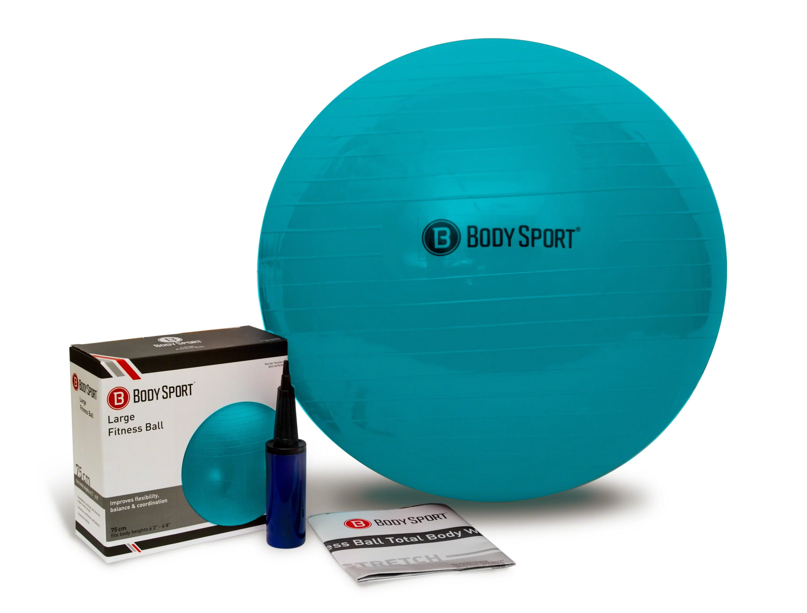 Body Sport Teal Fitness Ball (85 cm), Pump & Exercise Guide Included