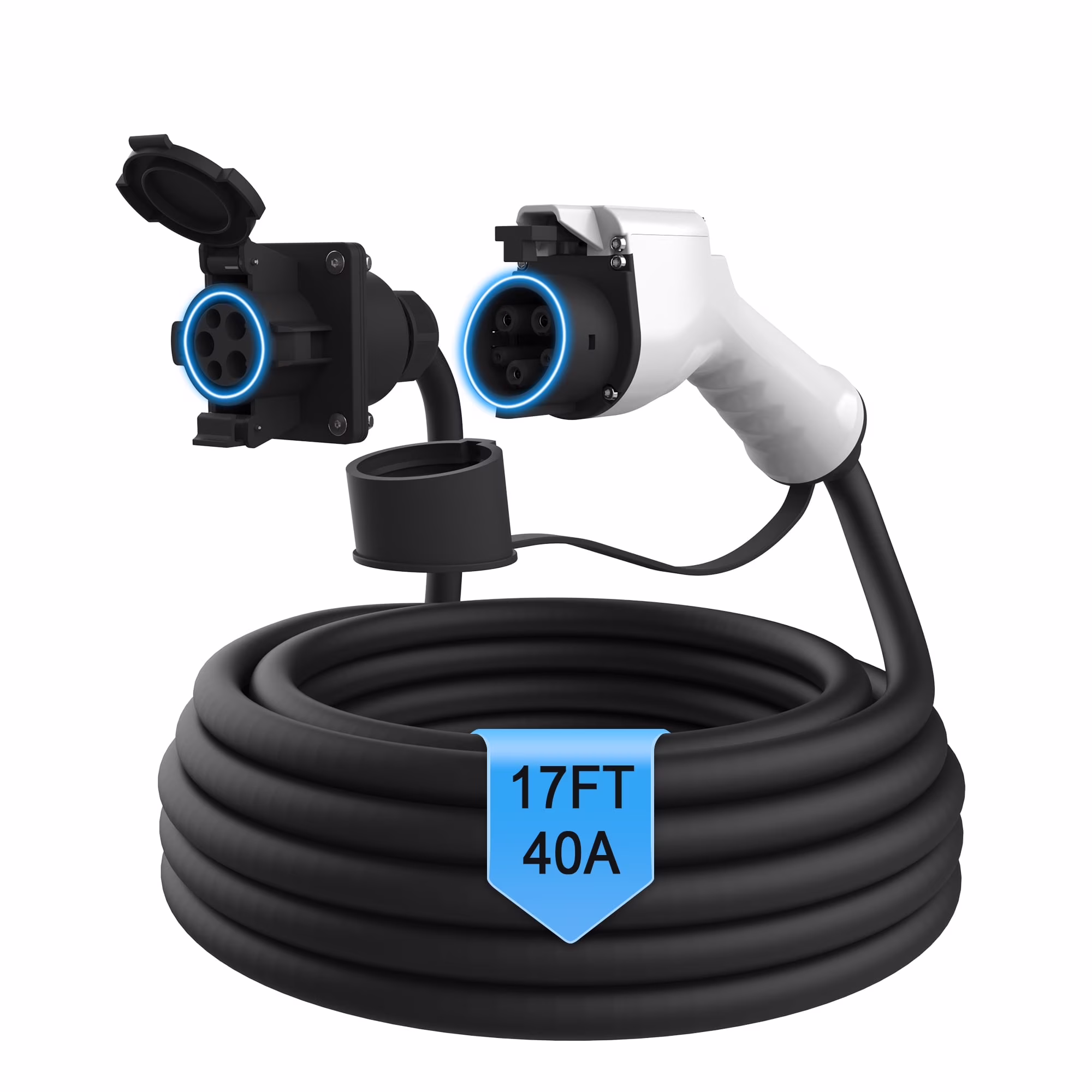Hongyi EV Charger Extension Cable for Electric Vehicle 125V-250V, 17ft, 40A, Fast Charging for SAE J1772 Chargers