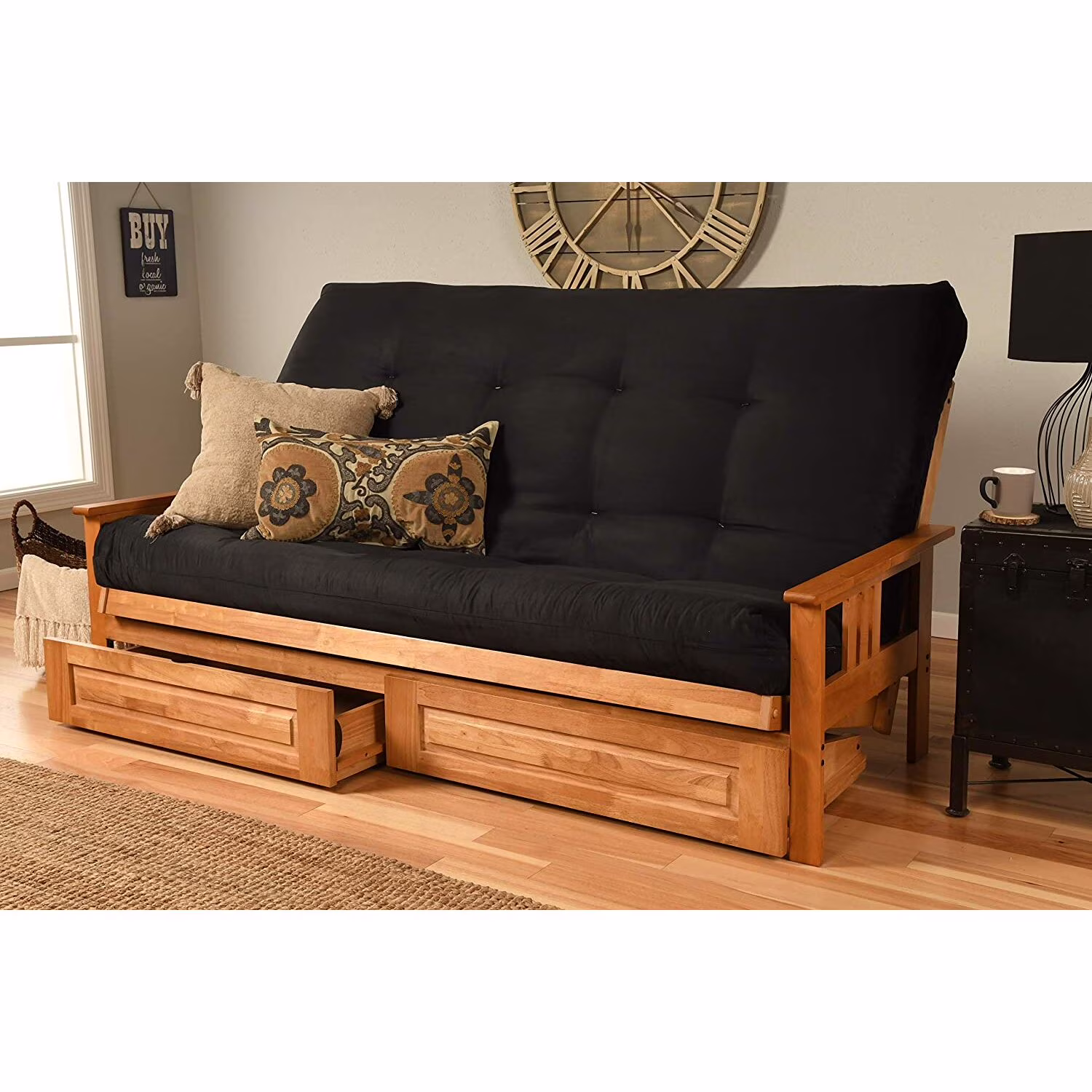 Kodiak Furniture Monterey Queen Frame with Fabric Mattress in Black/Butternut