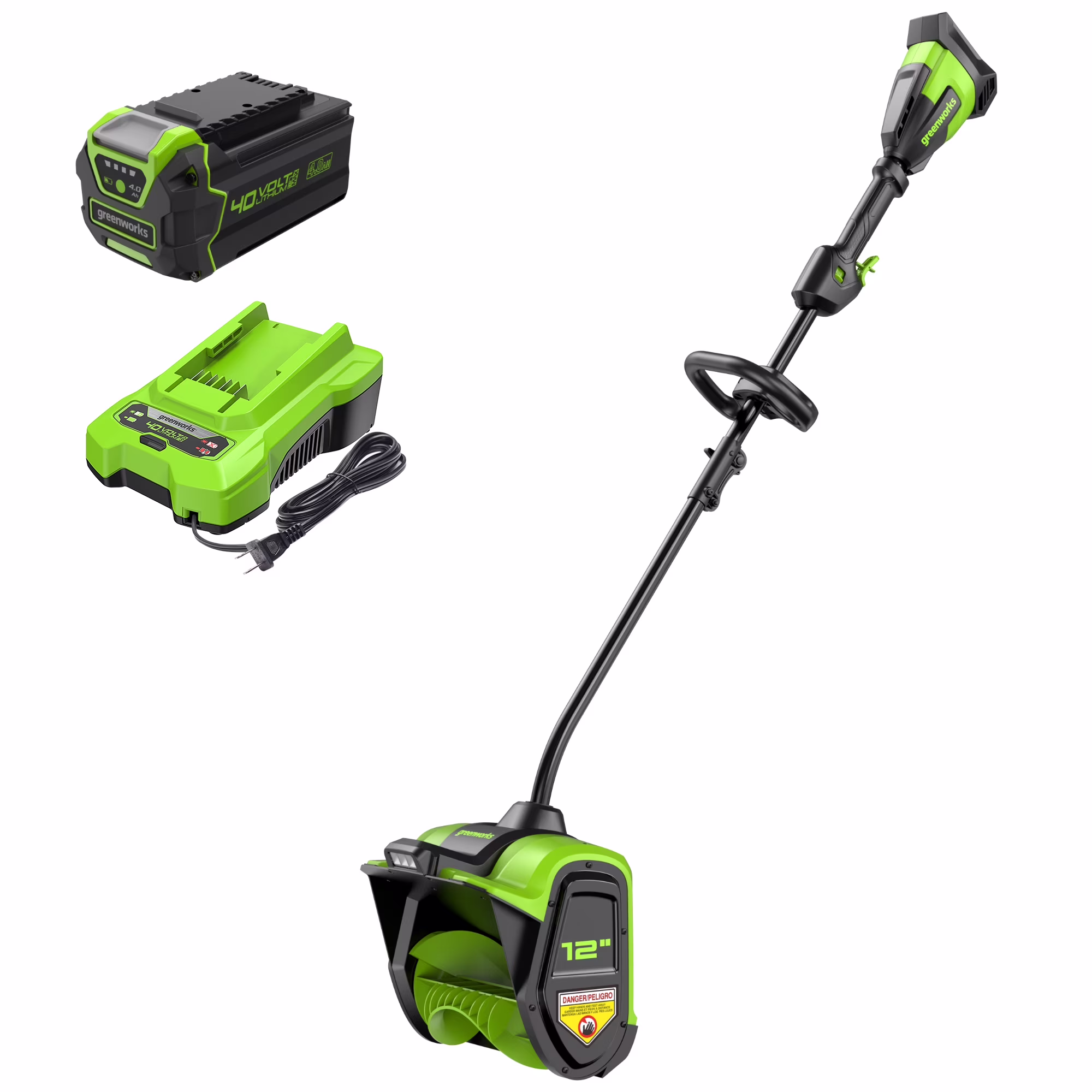 Greenworks 40V 12" Brushless Cordless Snow Shovel with LED Light, 4.0Ah Battery and Charger Included