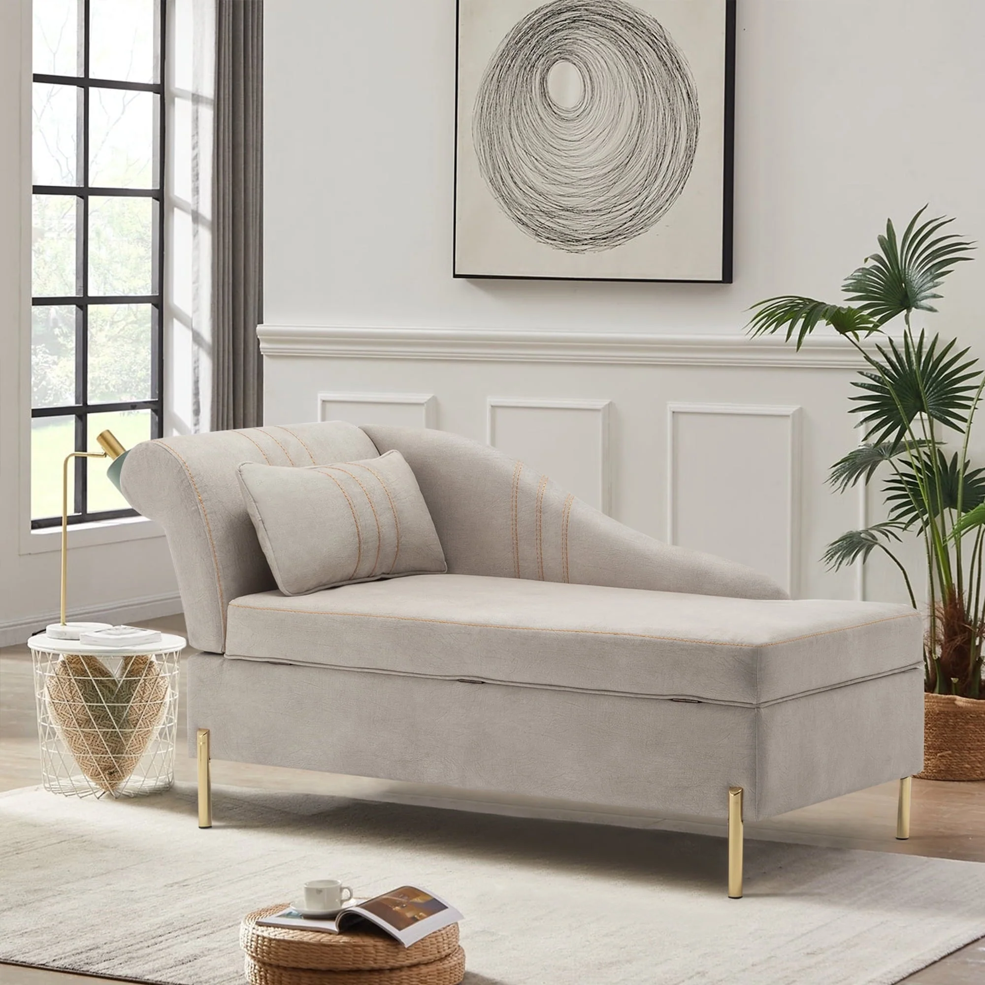 Andeworld Chaise Lounges Indoor Chair, Modern Upholstered Tufted Chaise Lounge Chair Indoor Faux Suede Sofa Recliner Couch for Bedroom Office Living Room Left Arm Facing Chaise Lounge（Khaki�?,This modern lounge couch sofa is made of highly elastic