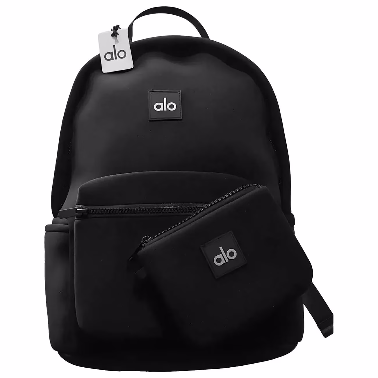 Alo Yoga Stow Backpack in Black Neoprene with Detachable Pouch, Laptop Sleeve - Water-Resistant Sport Gym Backpack for Adults