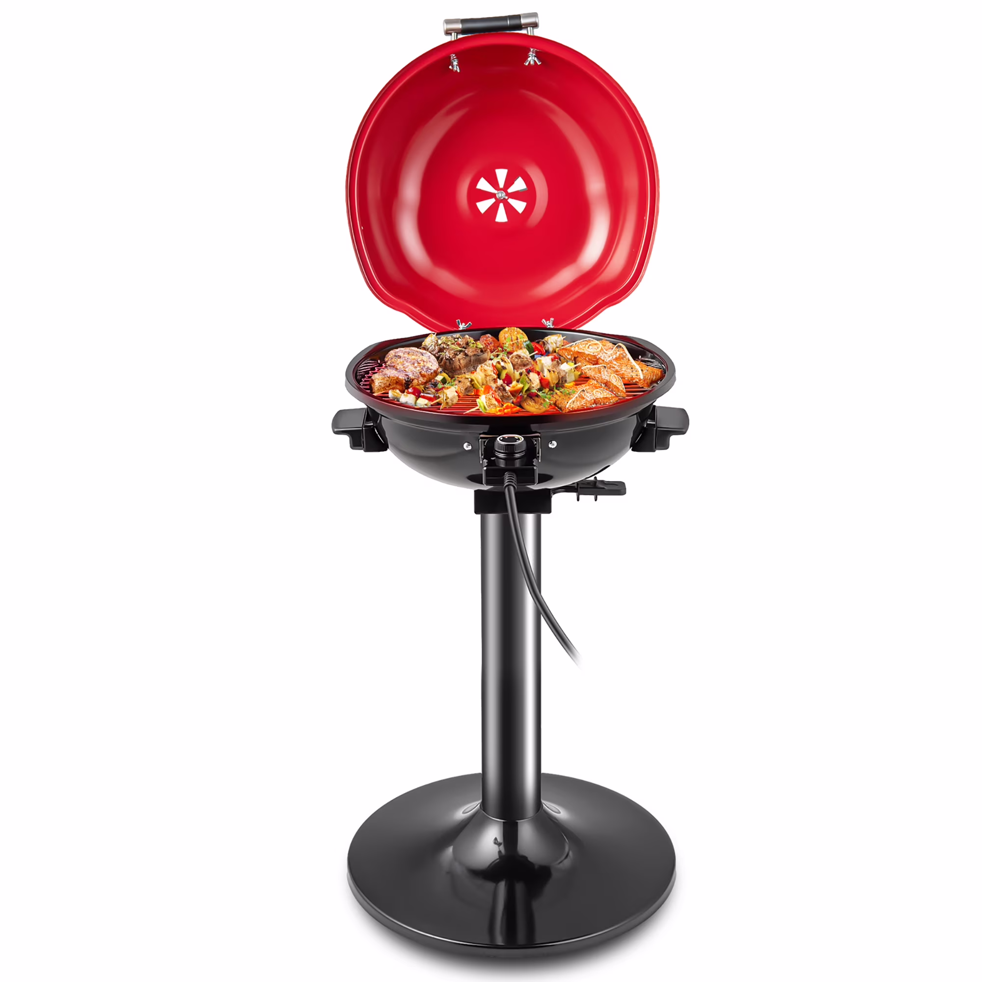 Costway Portable 1600W Electric BBQ Grill with Temperature Control & Grease Collector Red