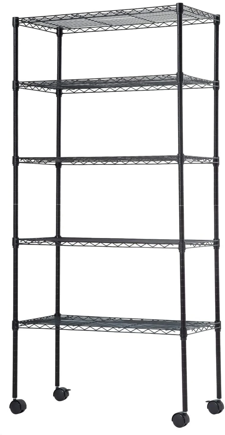 BestMassage Adjustable 30"W x 14"D x 60"H 5-Shelf Metal Freestanding Shelves, Black